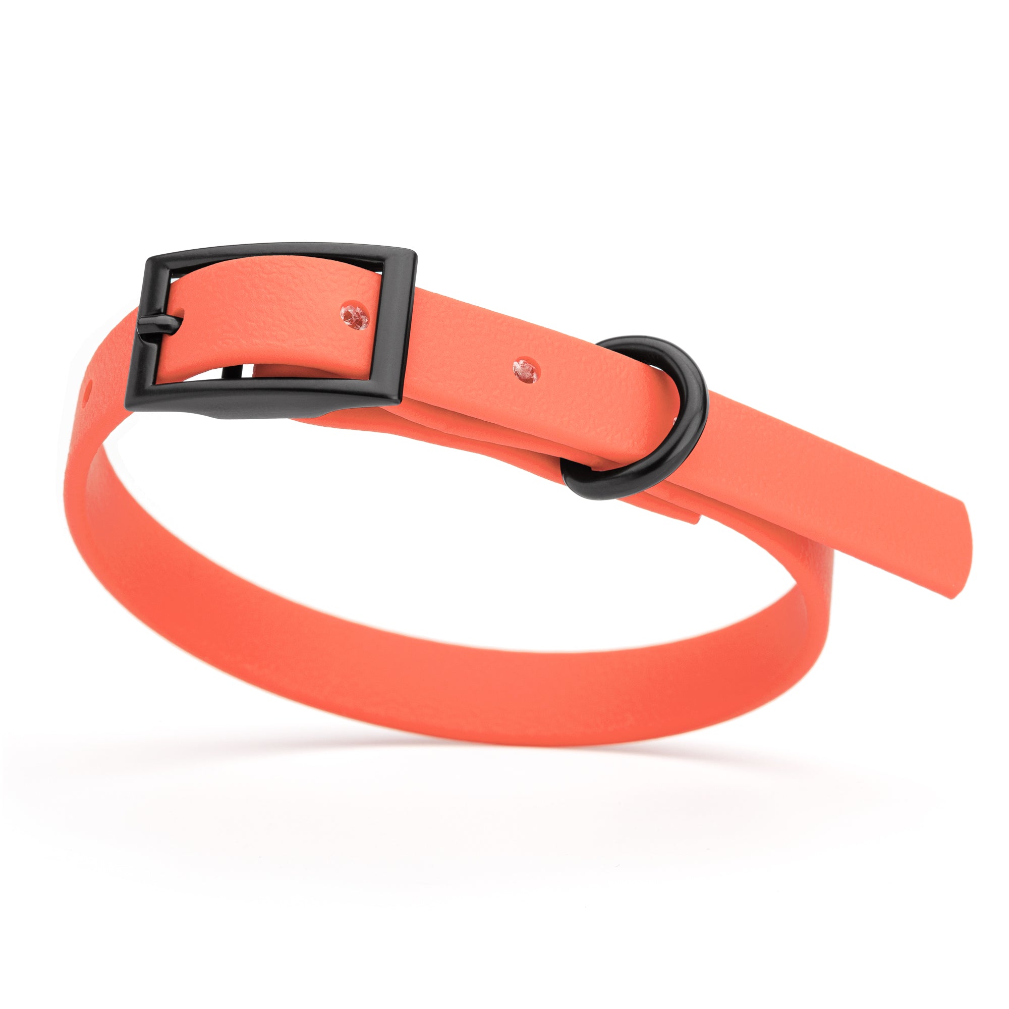 Coral dog collar with black buckle and D-ring, made from waterproof Biothane, x-small