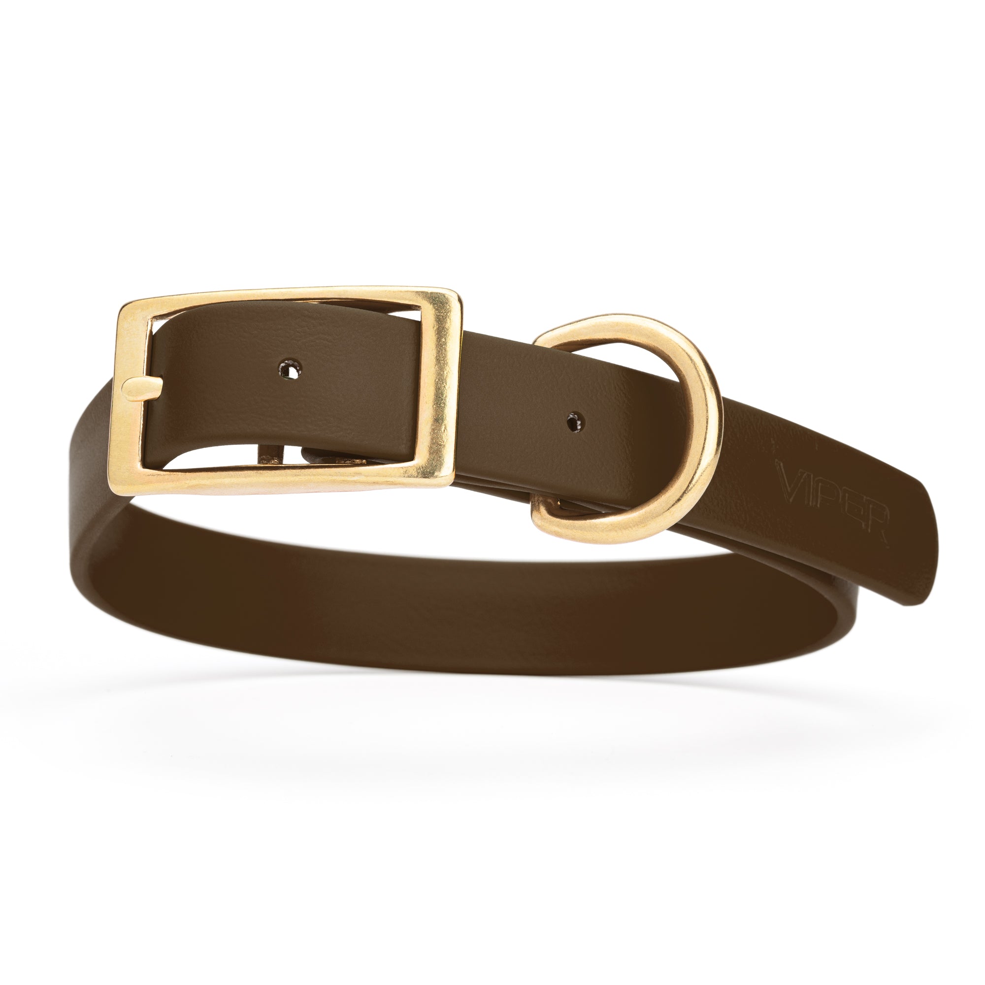 Dark Chocolate Brown dog collar with brass hardware, made from waterproof Biothane, 1-inch wide, fits large dogs