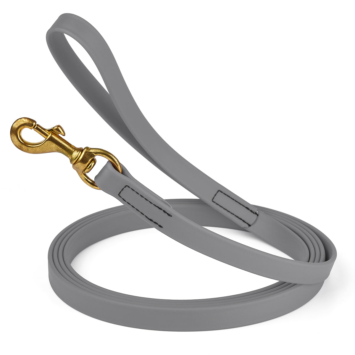 20 ft dog leash with brass snap hook, 3/4in wide, made from waterproof Biothane, Battleship Gray