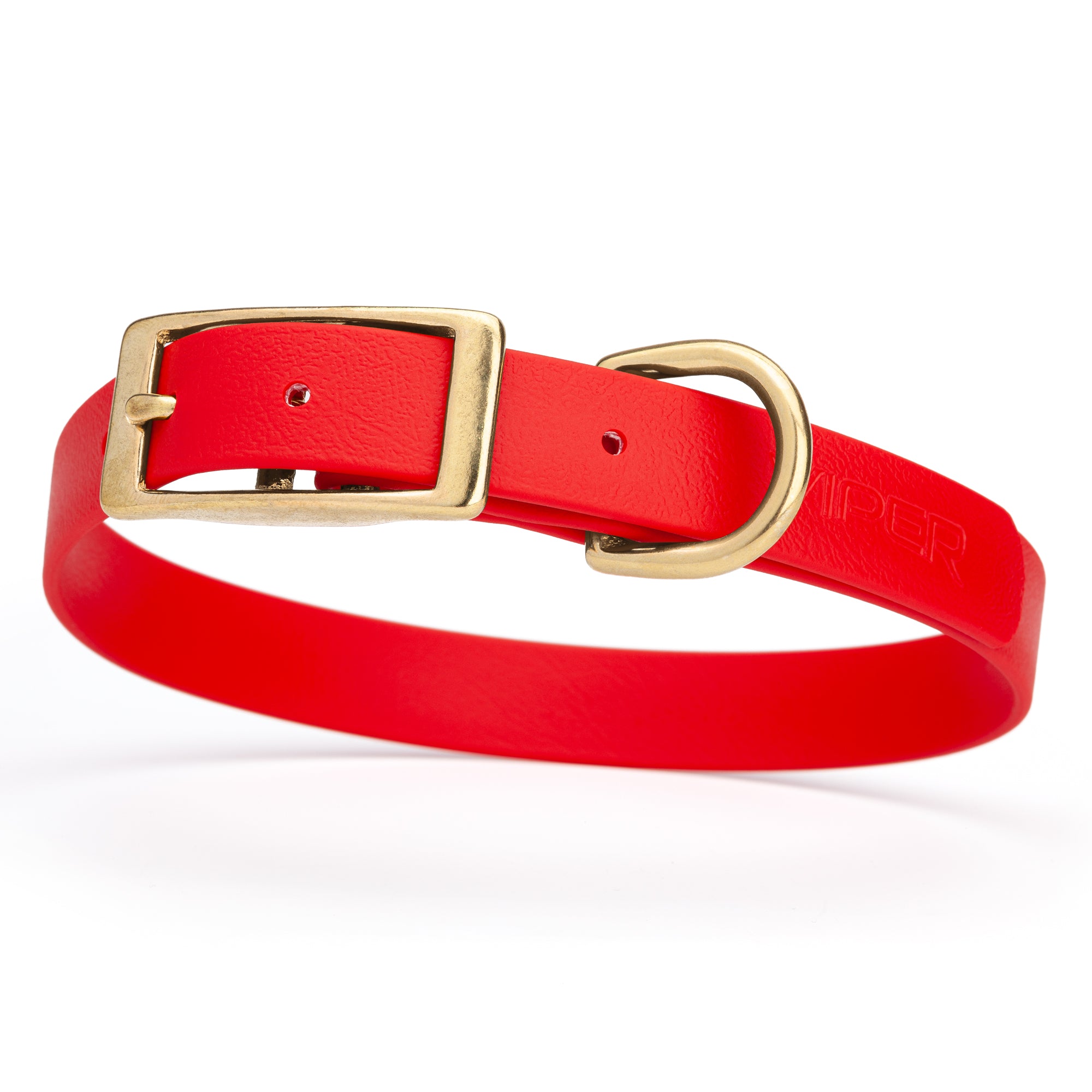 Biothane dog collar with brass buckle and D-ring, waterproof, fits medium dogs, width 3/4 inch, Cherry Red