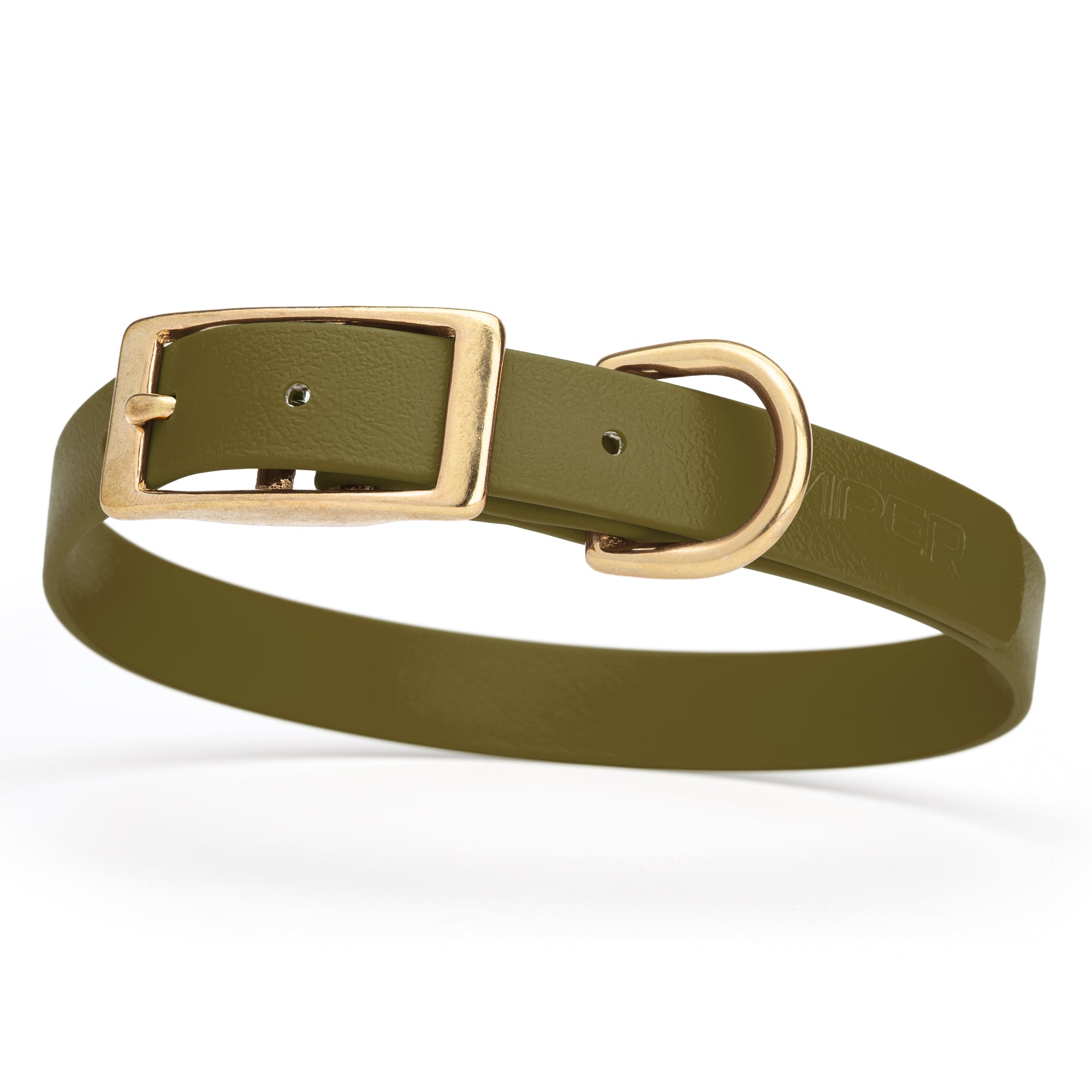 Biothane dog collar with brass buckle and D-ring, waterproof, fits medium dogs, width 3/4 inch, Olive Drab Green