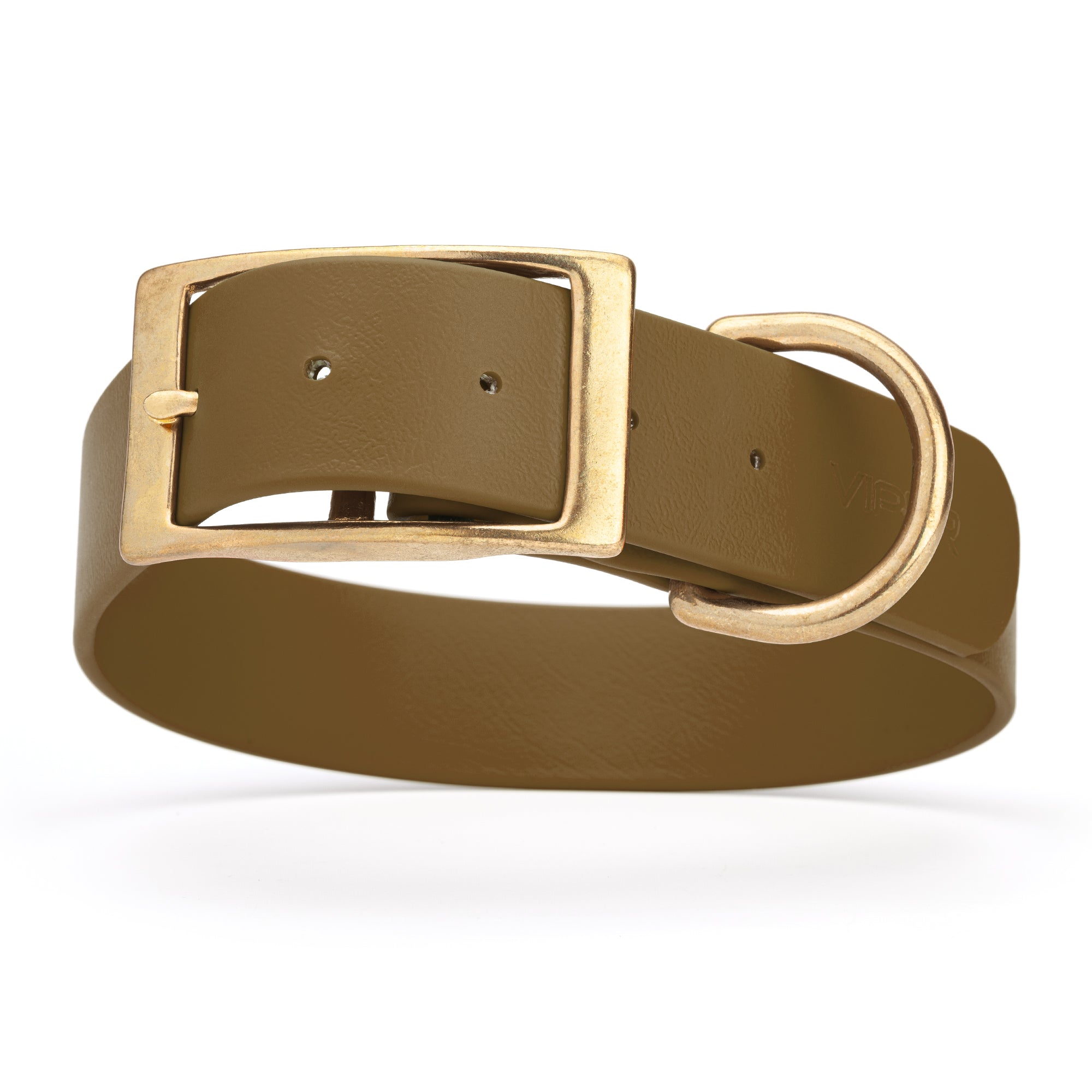 Coyote Brown waterproof collar for large dogs with brass buckle and D-ring, made from Biothane, size XL, 1.5-inch wide