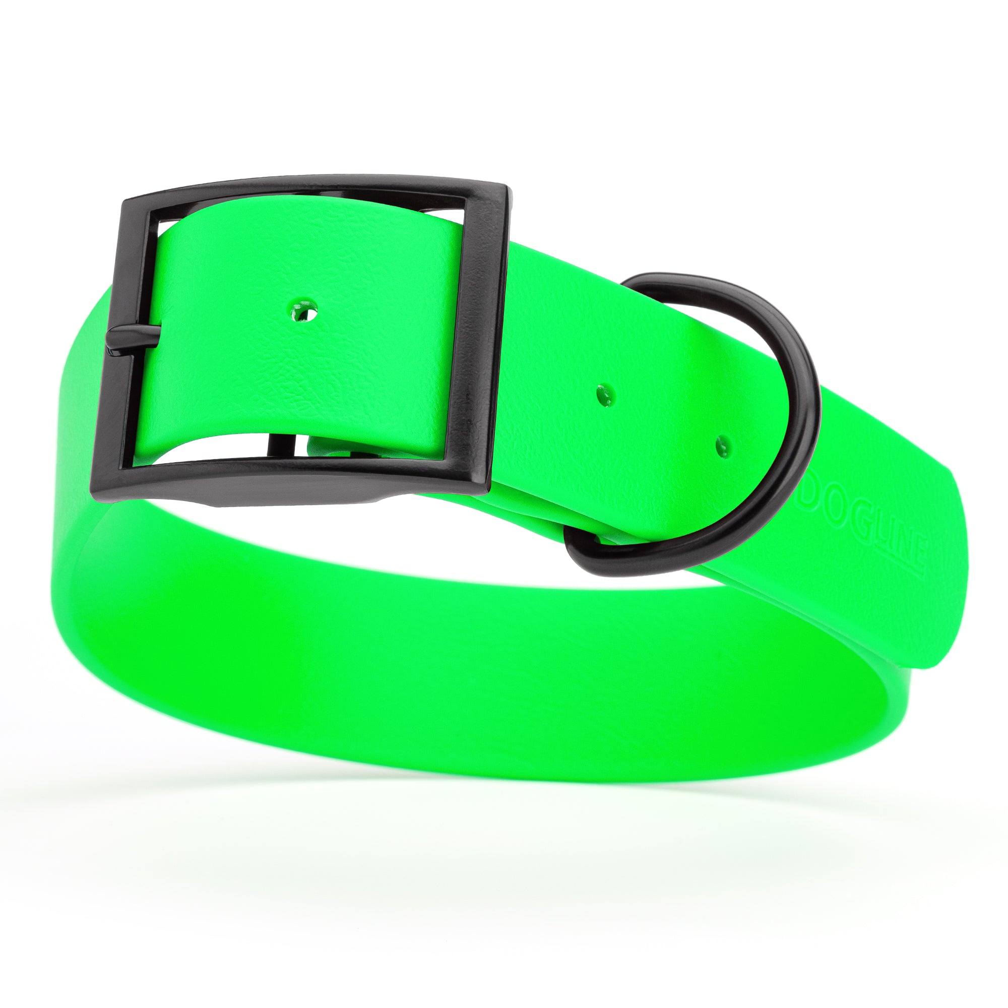Tropical Green waterproof collar for large dogs, 1.5 inches wide, made from Biothane, with black metal hardware