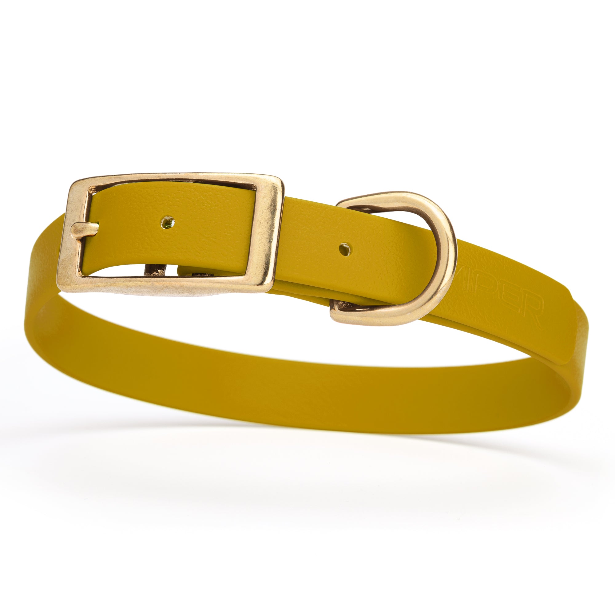 Biothane dog collar with brass buckle and D-ring, waterproof, fits medium dogs, width 3/4 inch, Treasure Gold