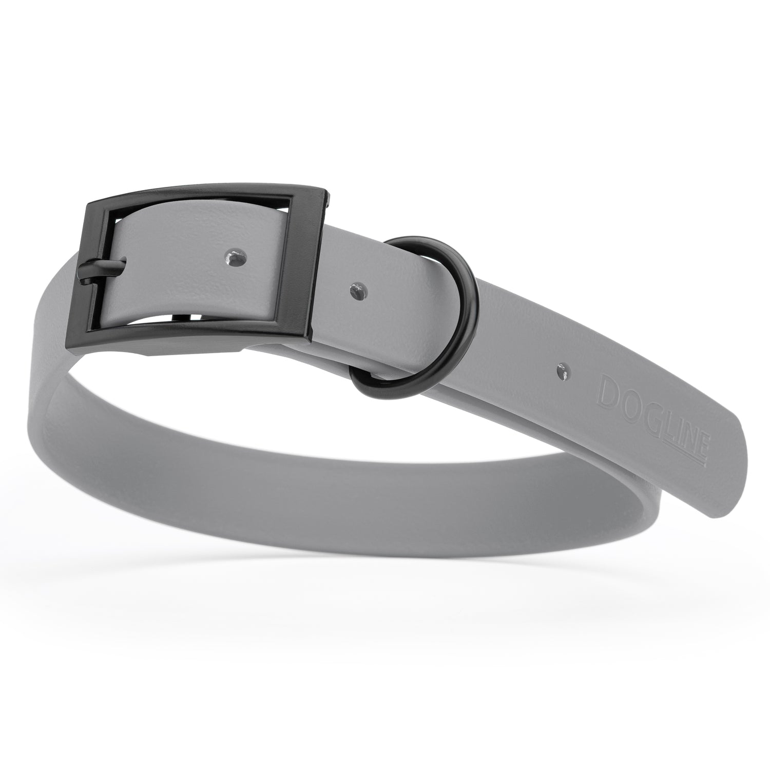 Battleship Gray Biothane dog collar with black metal buckle and D-ring, width: 1 inch, x-large