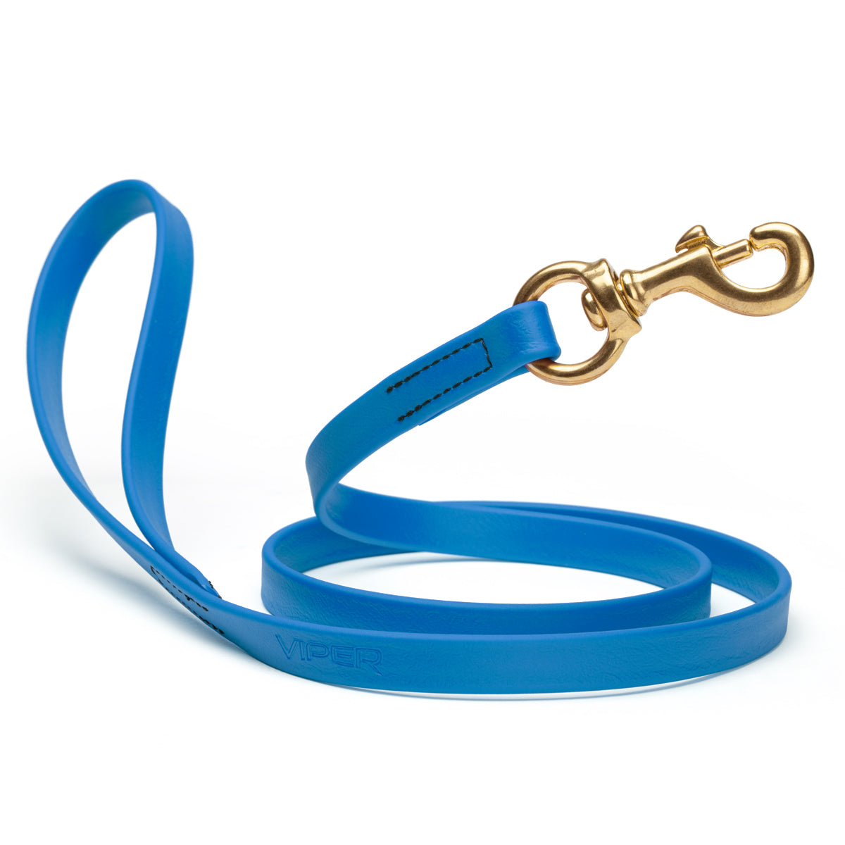 Waterproof Cerulean Blue dog leash with brass swivel snap hook, 4 feet long, 5/8 or 3/4 inch wide, made from Biothane