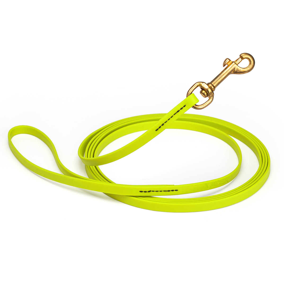 Waterproof Safety Yellow dog leash, 20 ft long, 3/8 in wide, made from Biothane with brass hardware