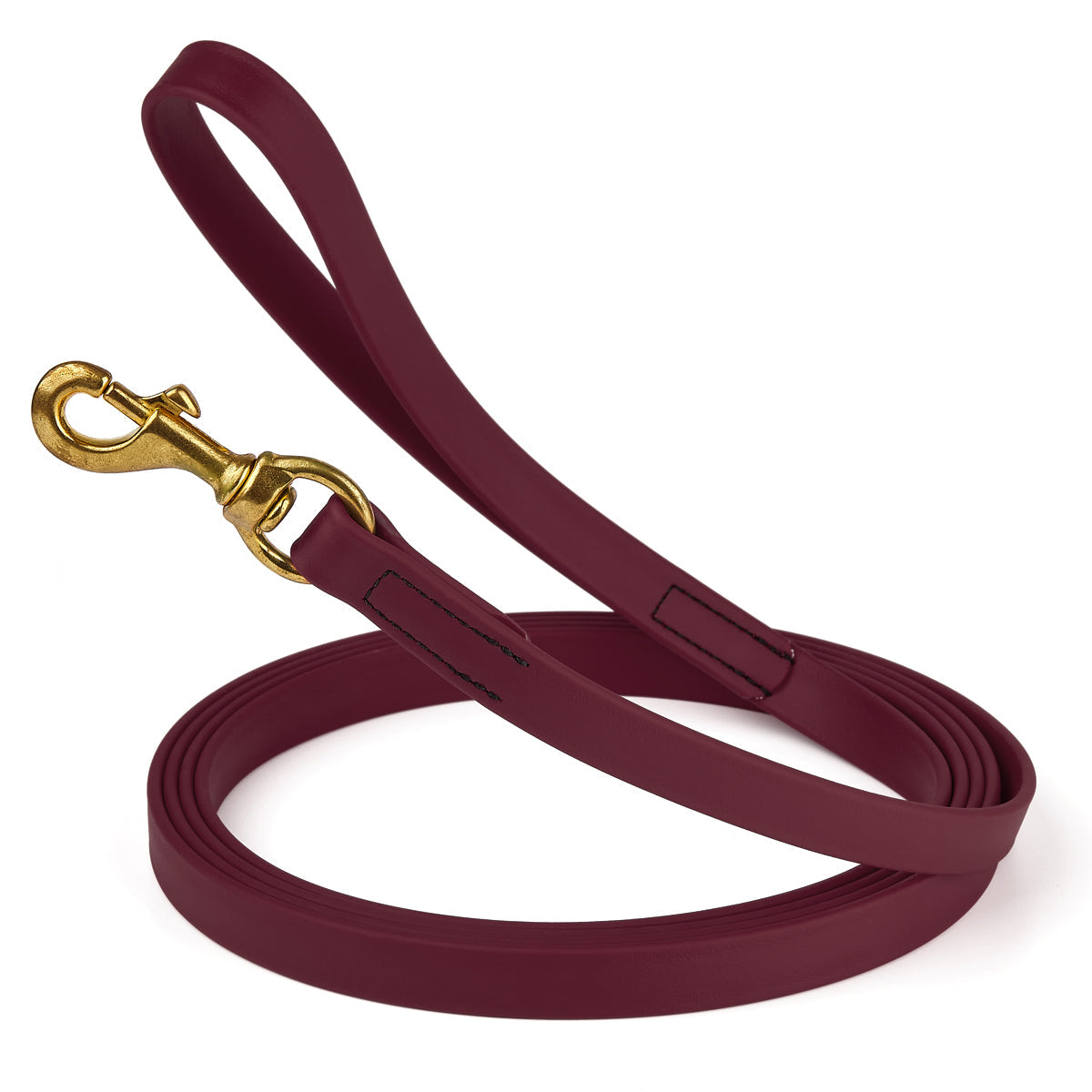 20 ft dog leash with brass snap hook, 3/4in wide, made from waterproof Biothane, Merlot Burgundy
