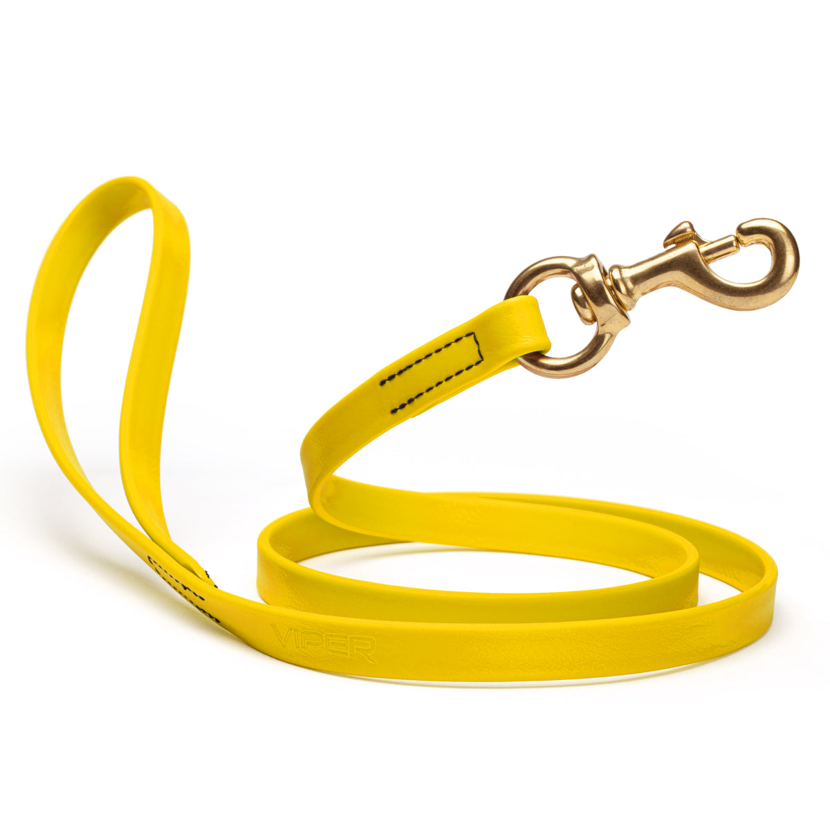 Waterproof Lemon Yellow dog leash with brass swivel snap hook, 4 feet long, 5/8 or 3/4 inch wide, made from Biothane