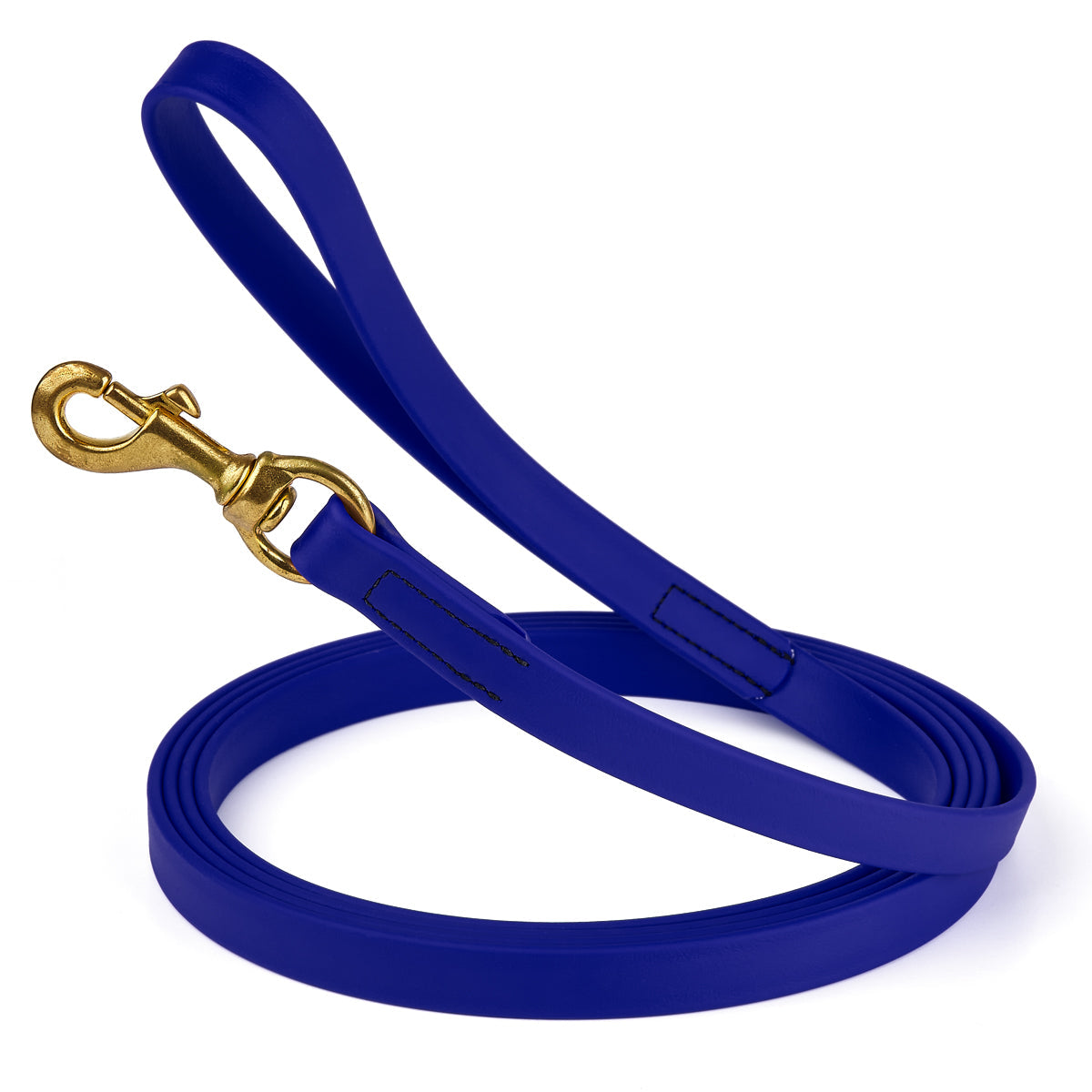 20 ft dog leash with brass snap hook, 3/4in wide, made from waterproof Biothane, Blueberry