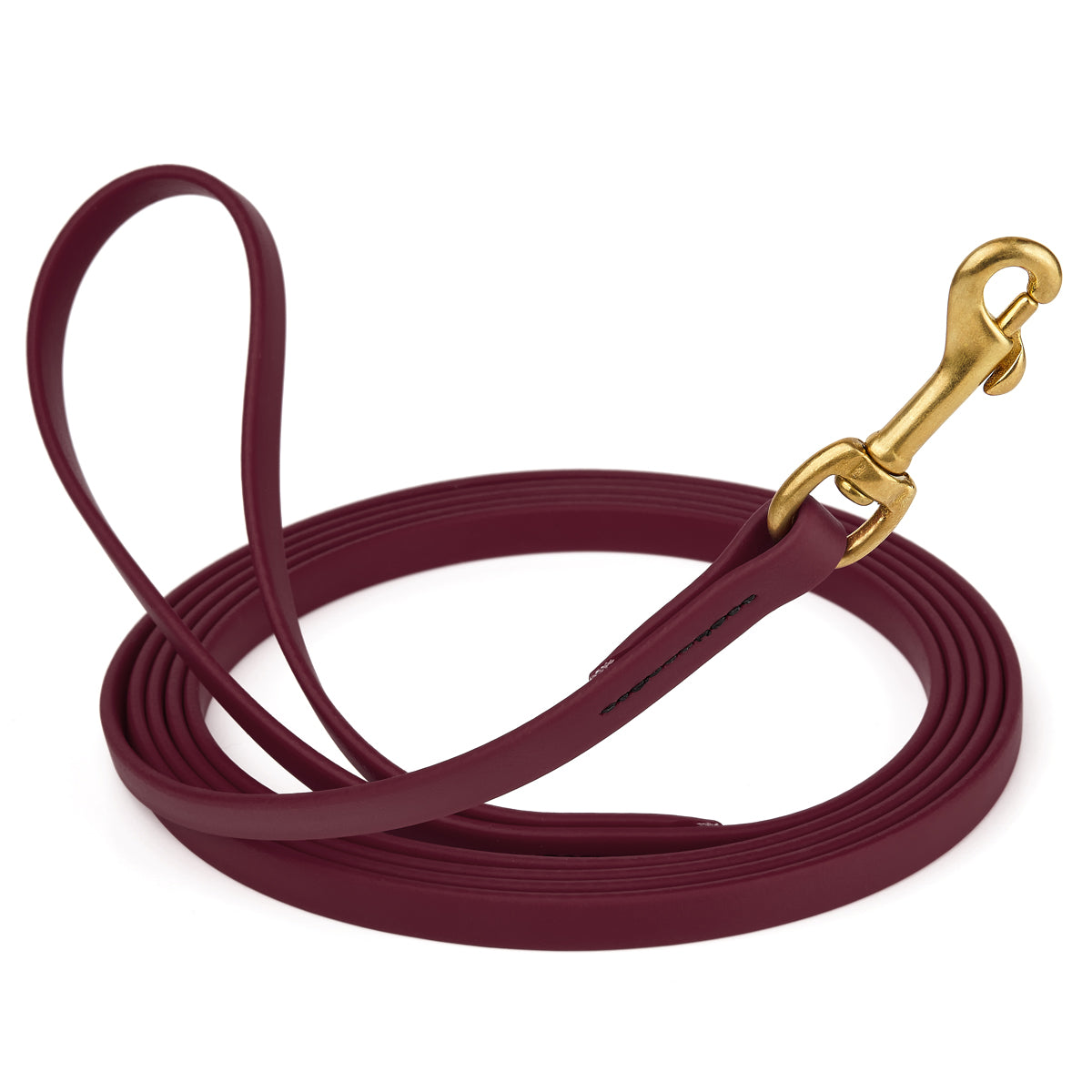 Merlot Burgundy Biothane leash for dogs with brass snap, length 20 feet, width 1/2 inch