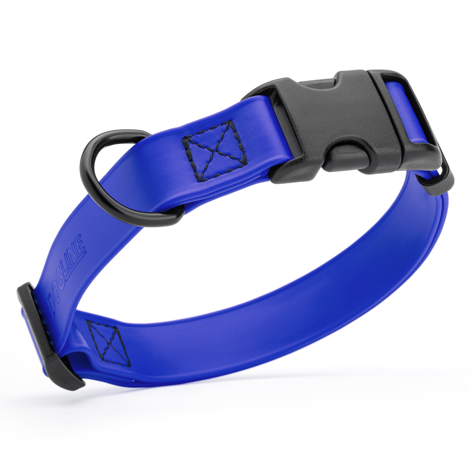 Blueberry waterproof dog collar made from Biothane with black quick release buckle and D-ring, adjustable