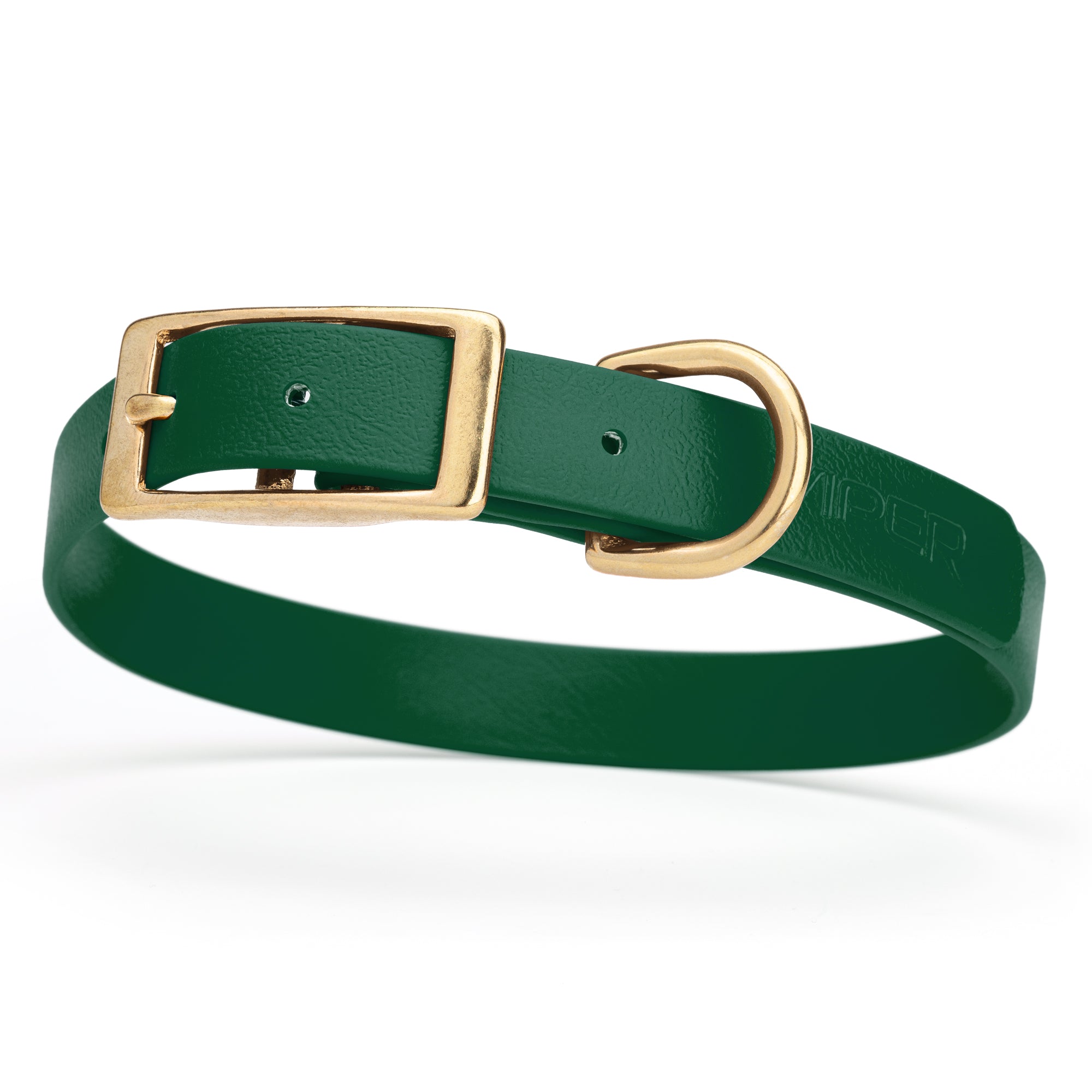 Biothane dog collar with brass buckle and D-ring, waterproof, fits medium dogs, width 3/4 inch, Hunter Green