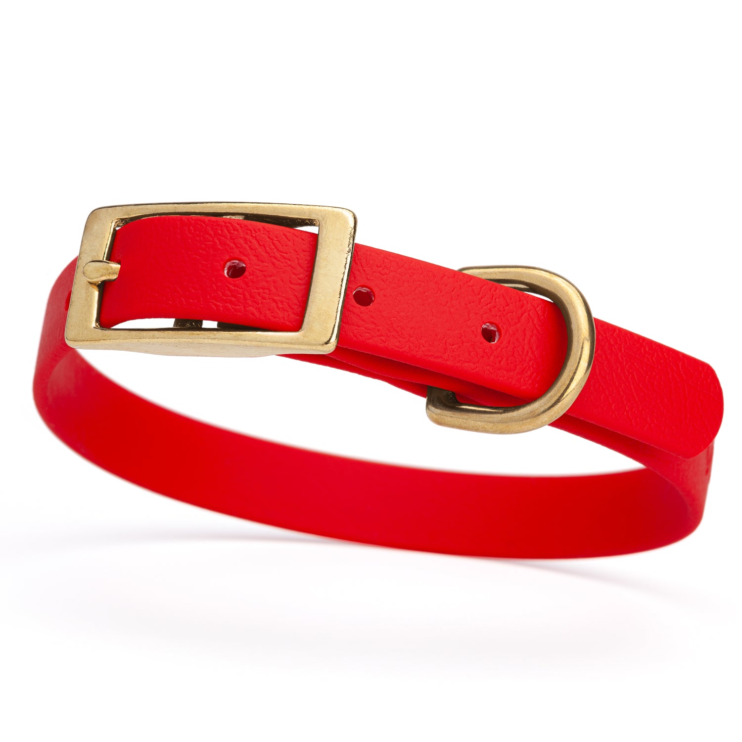 Cherry Red collar for small dogs with brass buckle and D-ring, made from waterproof and smell proof Biothane, width 3/4 inch