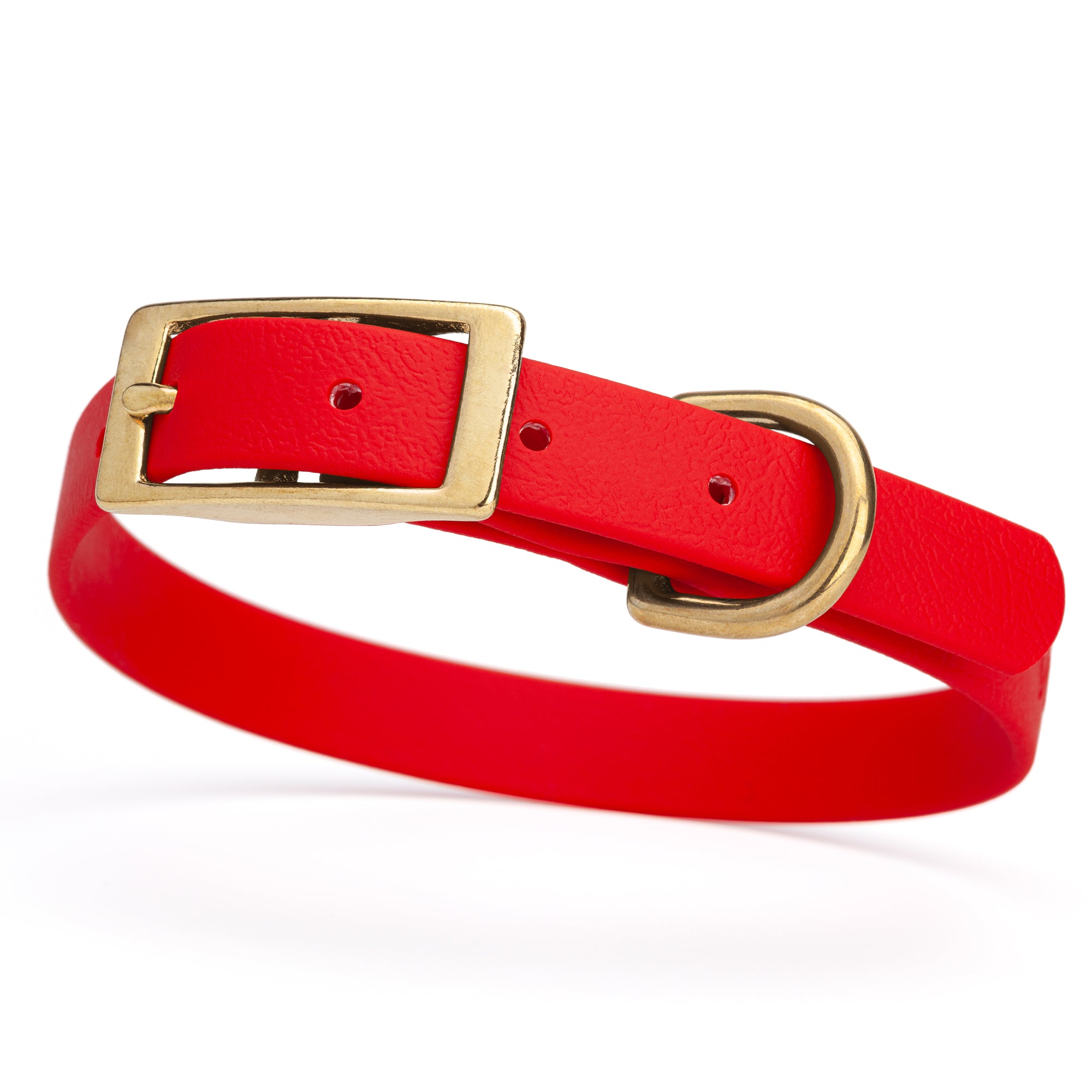 Cherry Red collar for small dogs with brass buckle and D-ring, made from waterproof and smell proof Biothane, width 3/4 inch