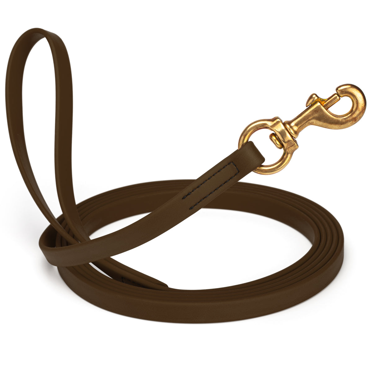 Dark Chocolate Brown waterproof dog leash, 20 ft long, 5/8 in wide, made from Biothane with brass hardware
