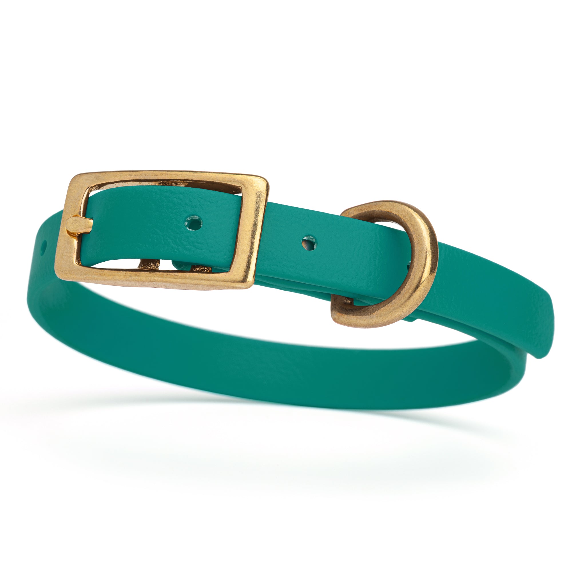 Waterproof collar for small dogs, made from Biothane with brass hardware, width 1/2 inch, Blue Aqua