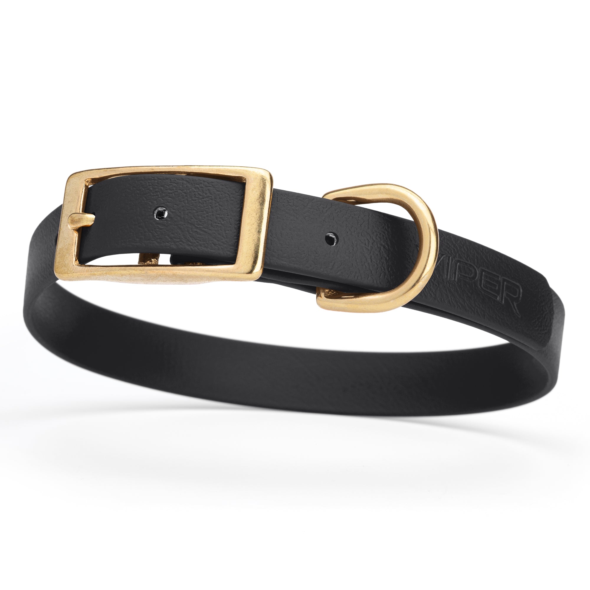 Biothane dog collar with brass buckle and D-ring, waterproof, fits medium dogs, width 3/4 inch, Black