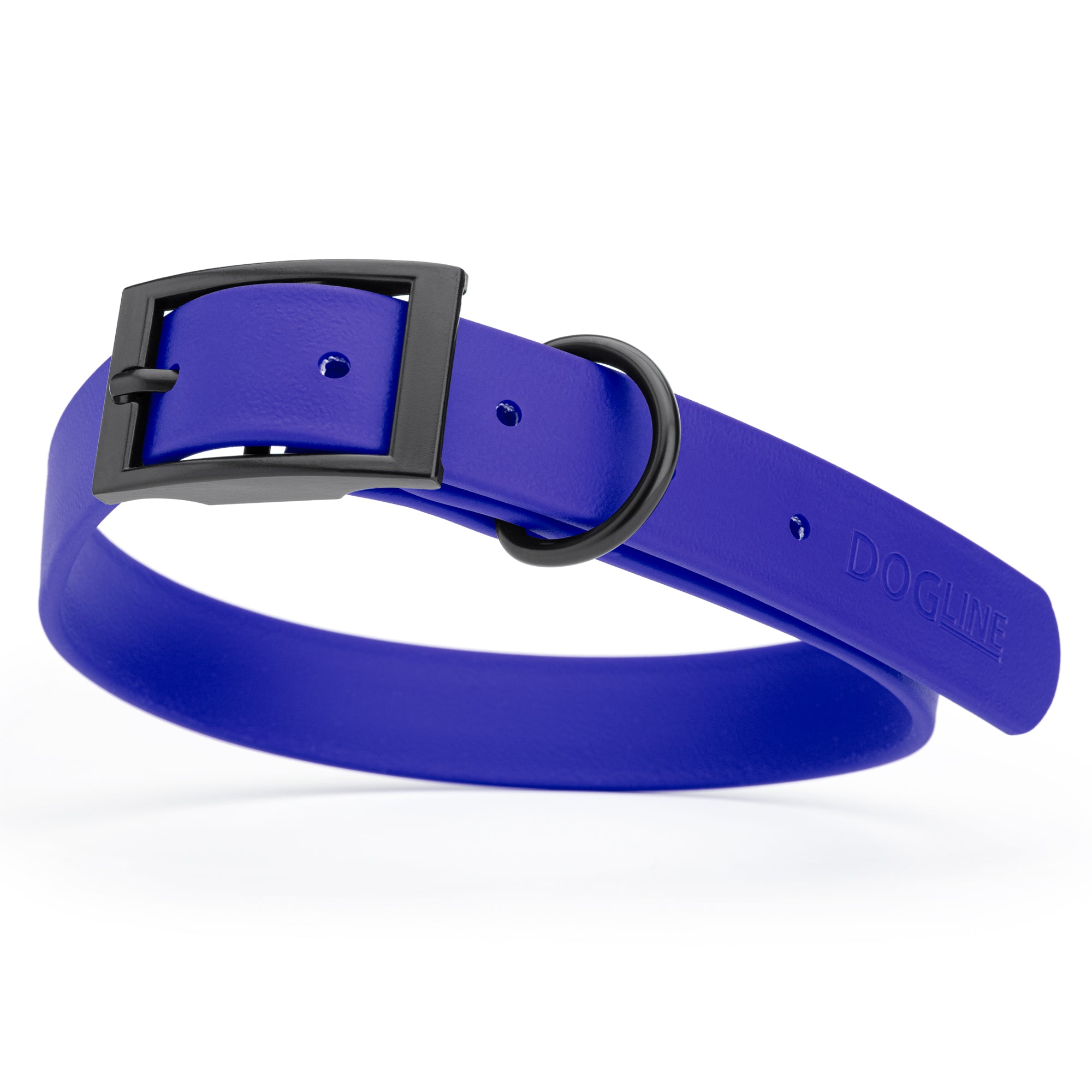 Blueberry Biothane dog collar with black metal buckle and D-ring, width: 1 inch, x-large