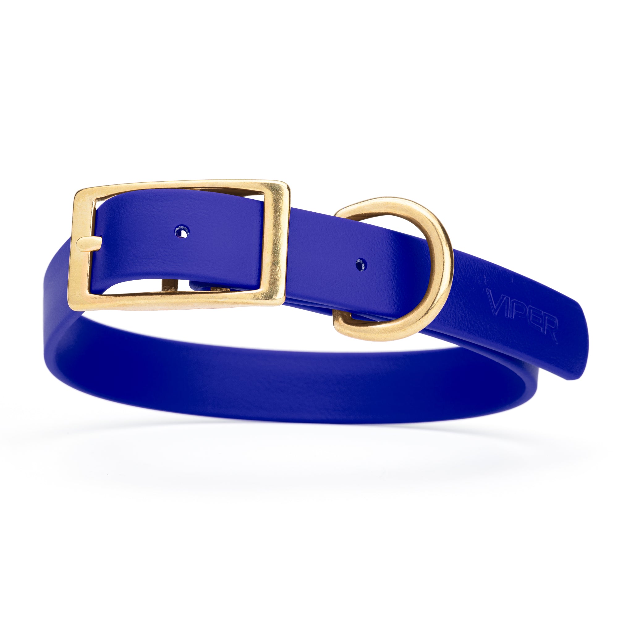 Blueberry dog collar with brass hardware, made from waterproof Biothane, 1-inch wide, fits large dogs