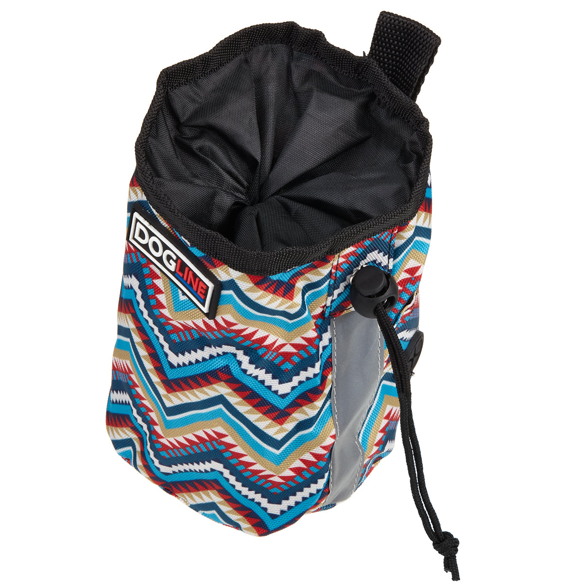 Aztec Design dog treat pouch with drawstring, reflective strip and waste bag dispenser