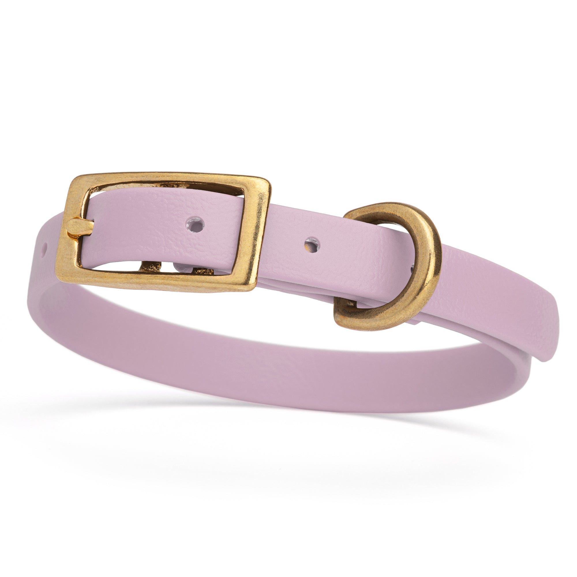 Waterproof collar for small dogs, made from Biothane with brass hardware, width 1/2 inch, Pastel Purple