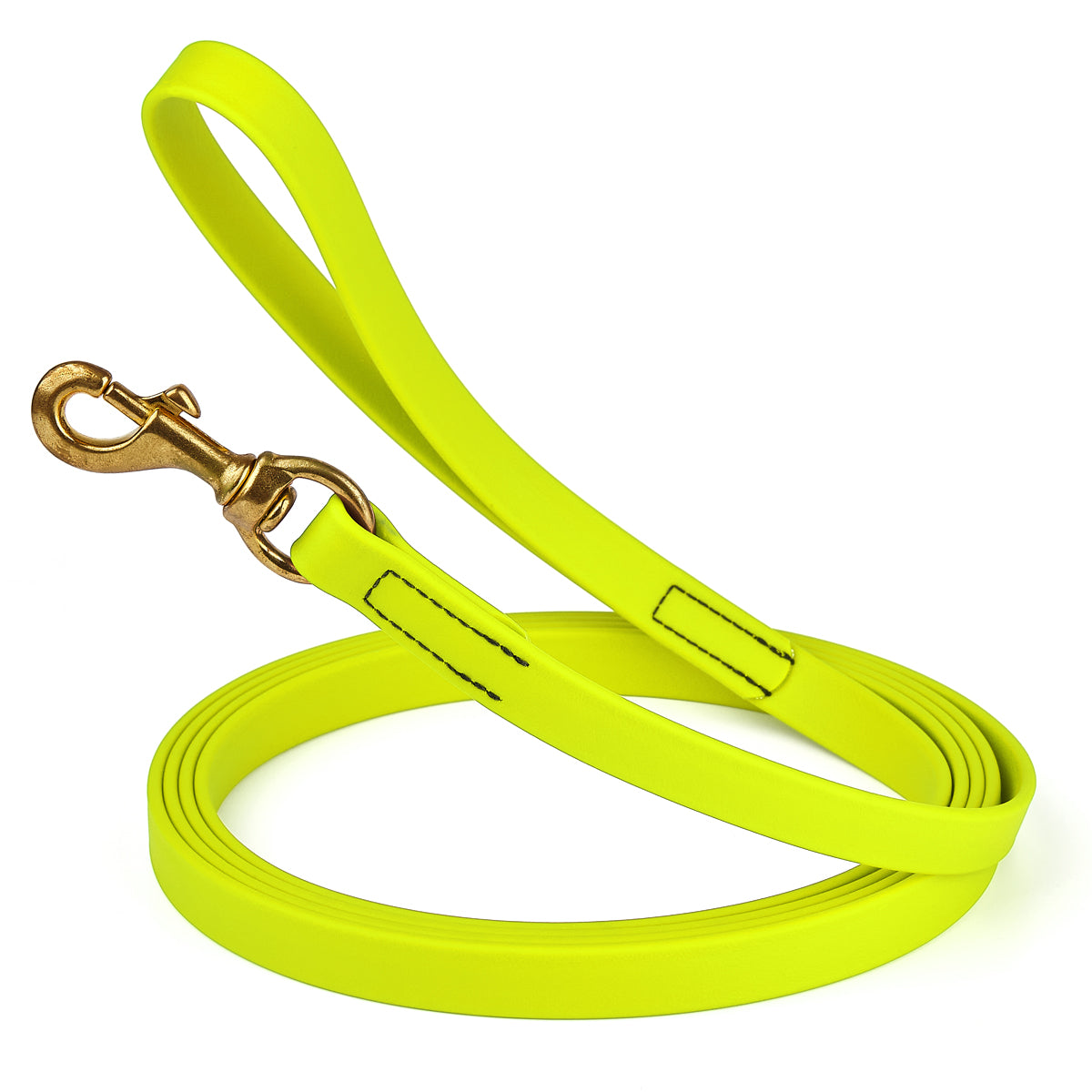 Waterproof Safety Yellow dog leash with brass clip, made from BioThane, 3/4 inch wide, 33 feet long