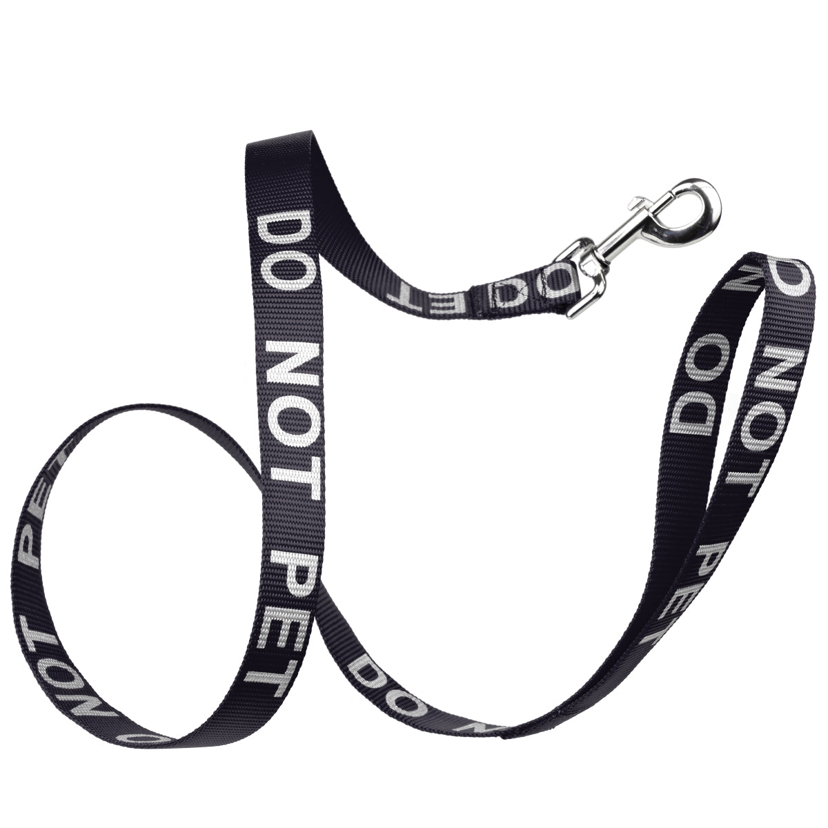Black nylon dog leash with Do Not Pet lettering reflective text