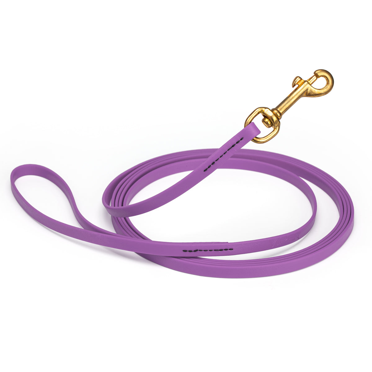 Waterproof Amethyst Purple dog leash, 20 ft long, 3/8 in wide, made from Biothane with brass hardware