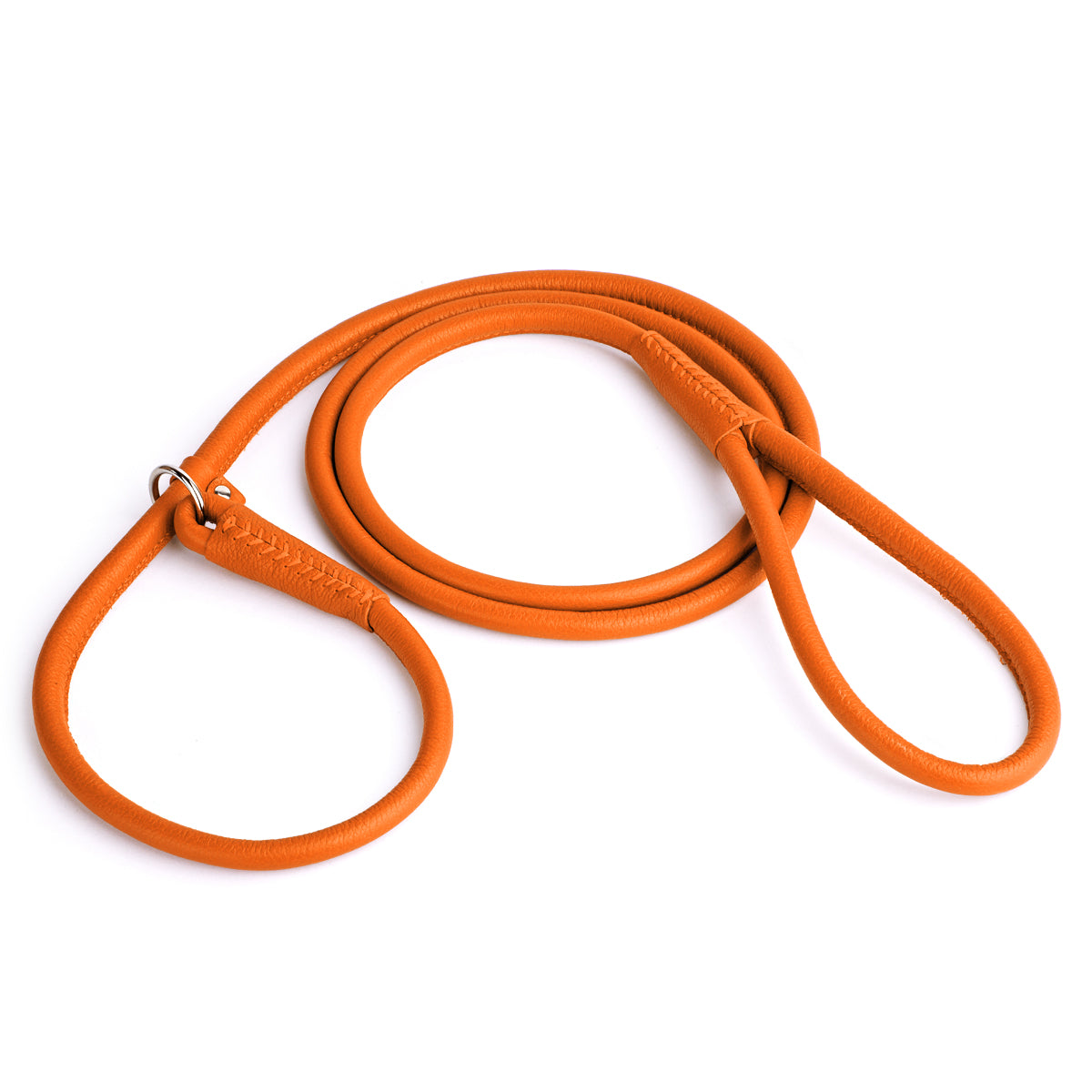 Orange leather slip lead with metal stopper ring, 6 feet long