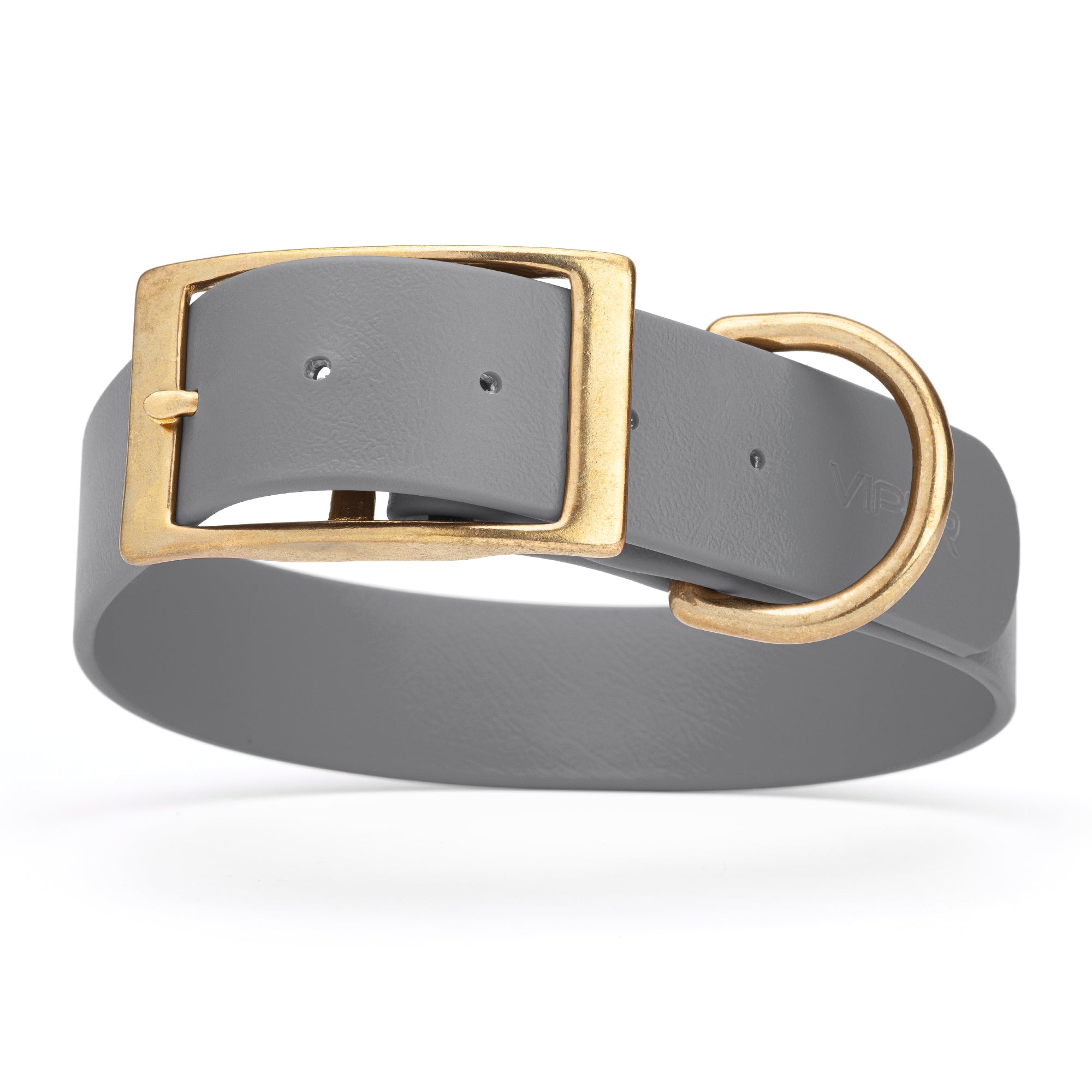 Battleship Gray waterproof collar for large dogs with brass buckle and D-ring, made from Biothane, size XL, 1.5-inch wide