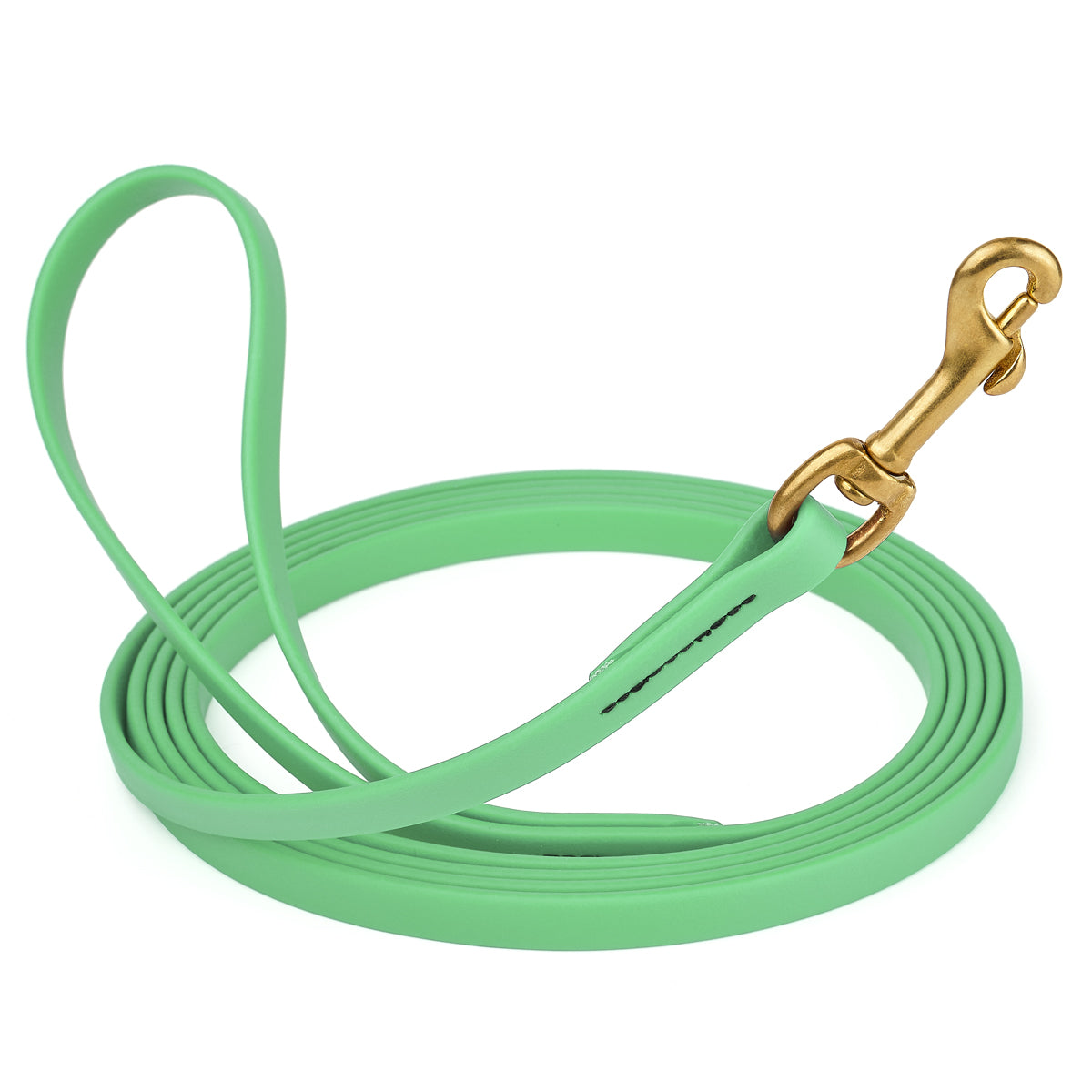 Seafoam Green Biothane leash for dogs with brass snap, length 20 feet, width 1/2 inch