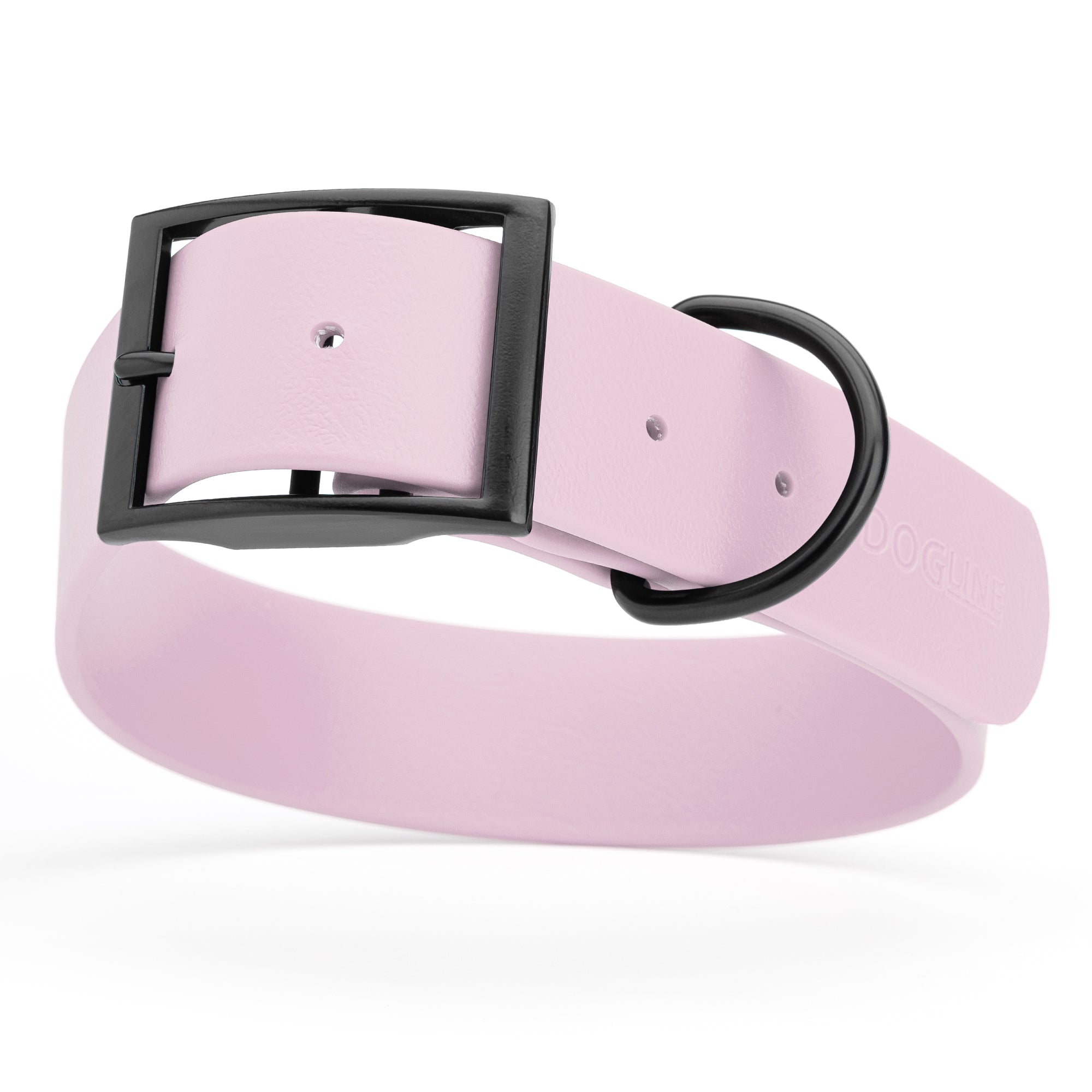 Pastel Purple waterproof collar for large dogs, 1.5 inches wide, made from Biothane, with black metal hardware