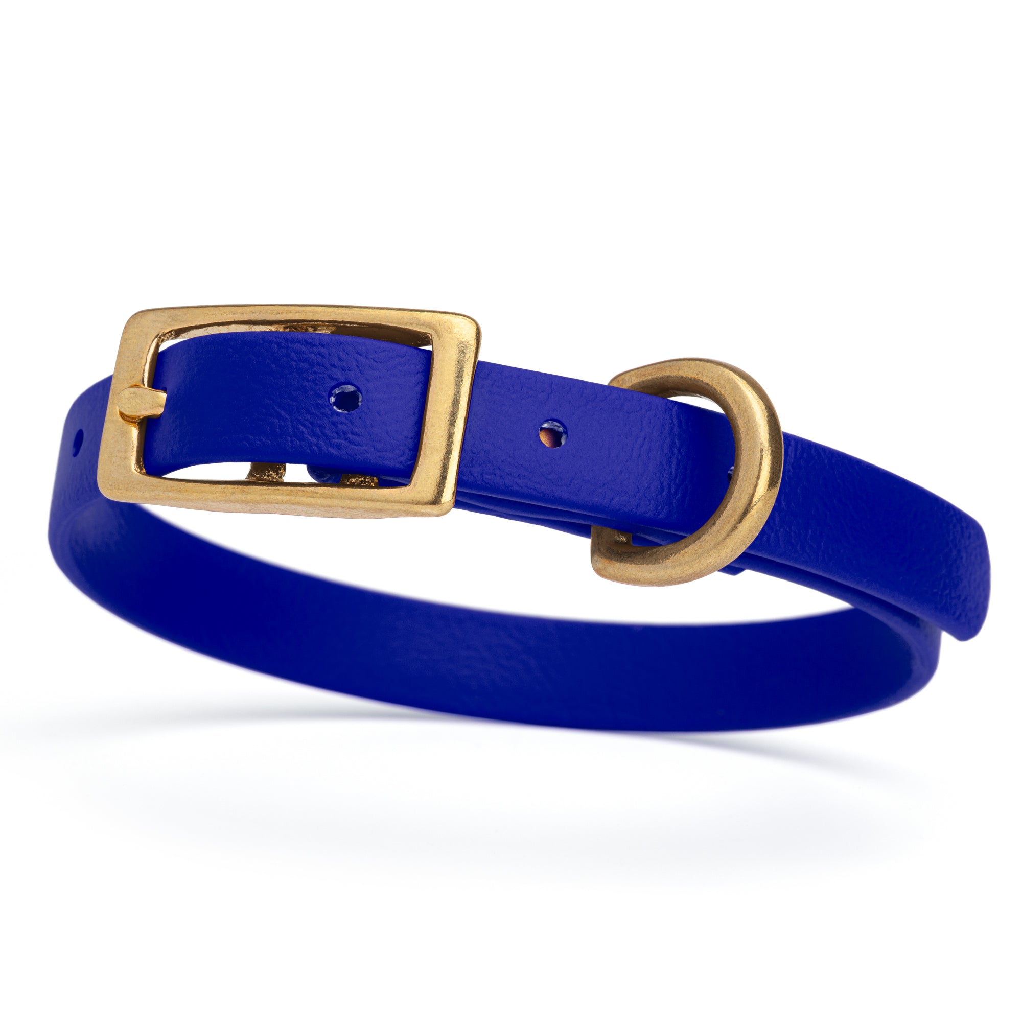 Waterproof collar for small dogs, made from Biothane with brass hardware, width 1/2 inch, Blueberry