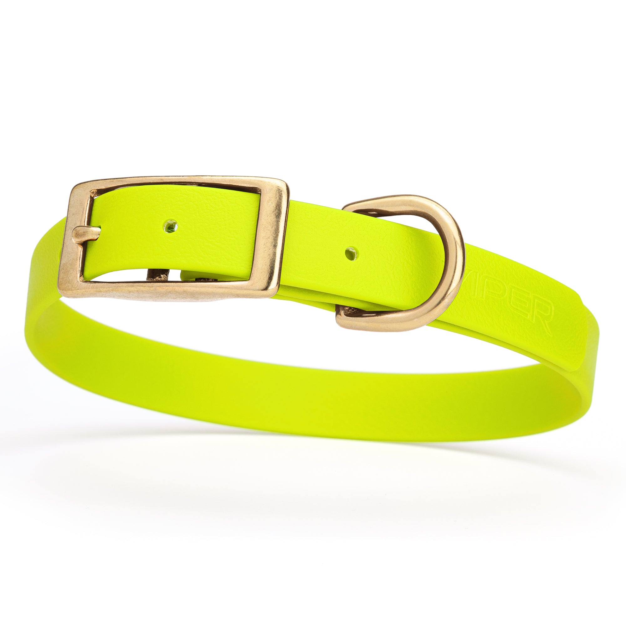 Biothane dog collar with brass buckle and D-ring, waterproof, fits medium dogs, width 3/4 inch, Safety Yellow