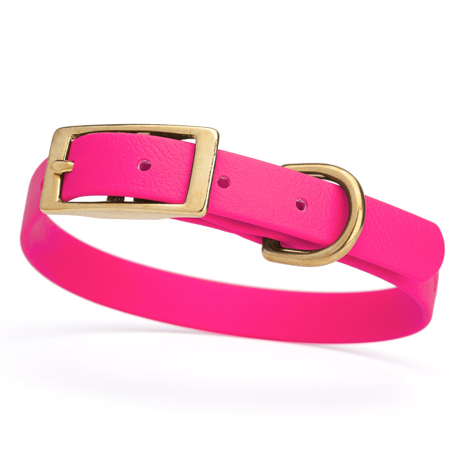 Passionfruit Pink collar for small dogs with brass buckle and D-ring, made from waterproof and smell proof Biothane, width 3/4 inch