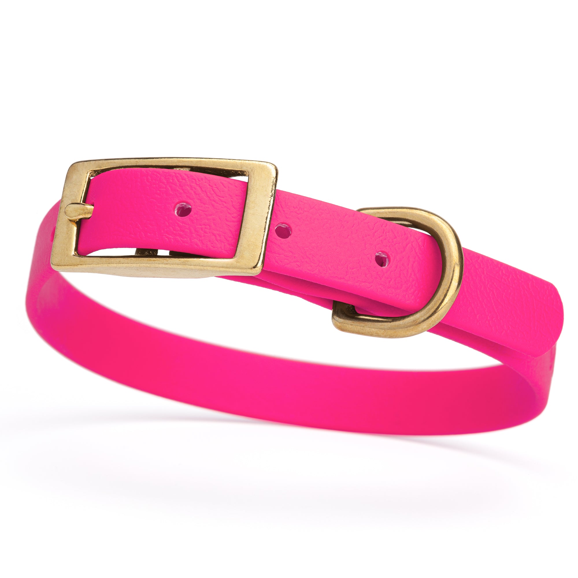 Passionfruit Pink collar for small dogs with brass buckle and D-ring, made from waterproof and smell proof Biothane, width 3/4 inch