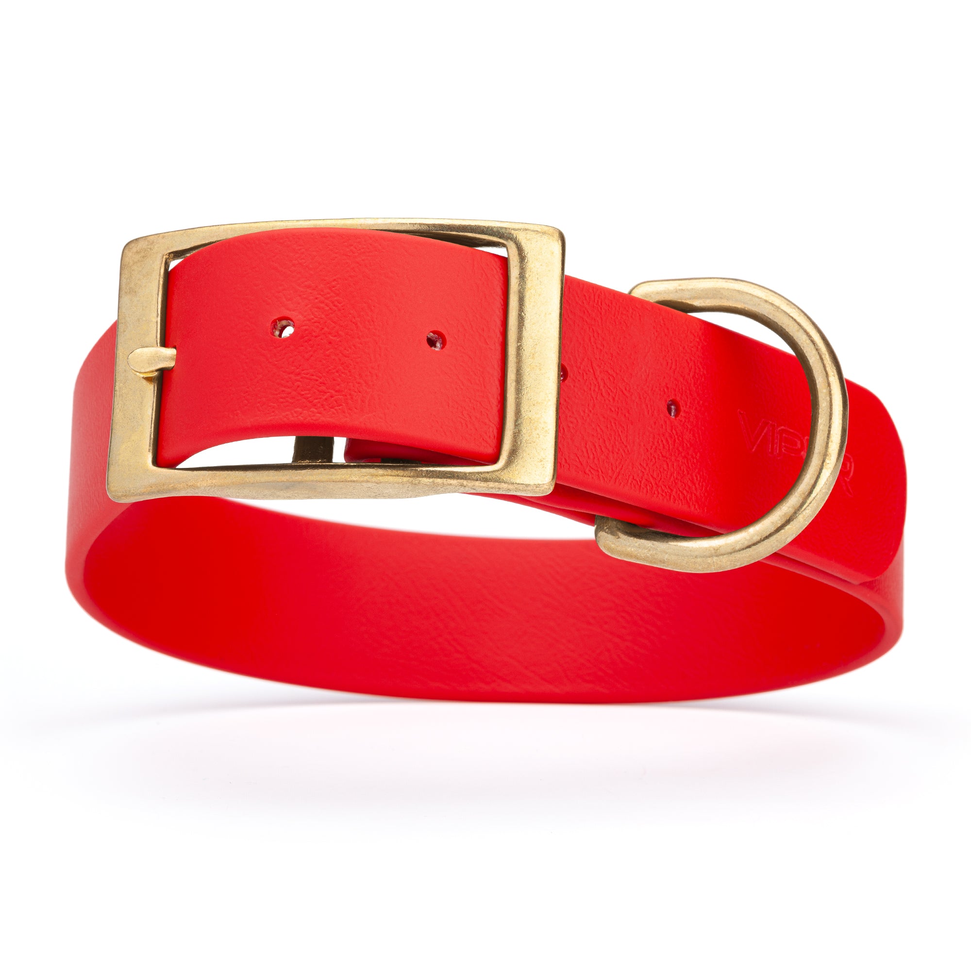 Cherry Red waterproof collar for large dogs with brass buckle and D-ring, made from Biothane, size XL, 1.5-inch wide