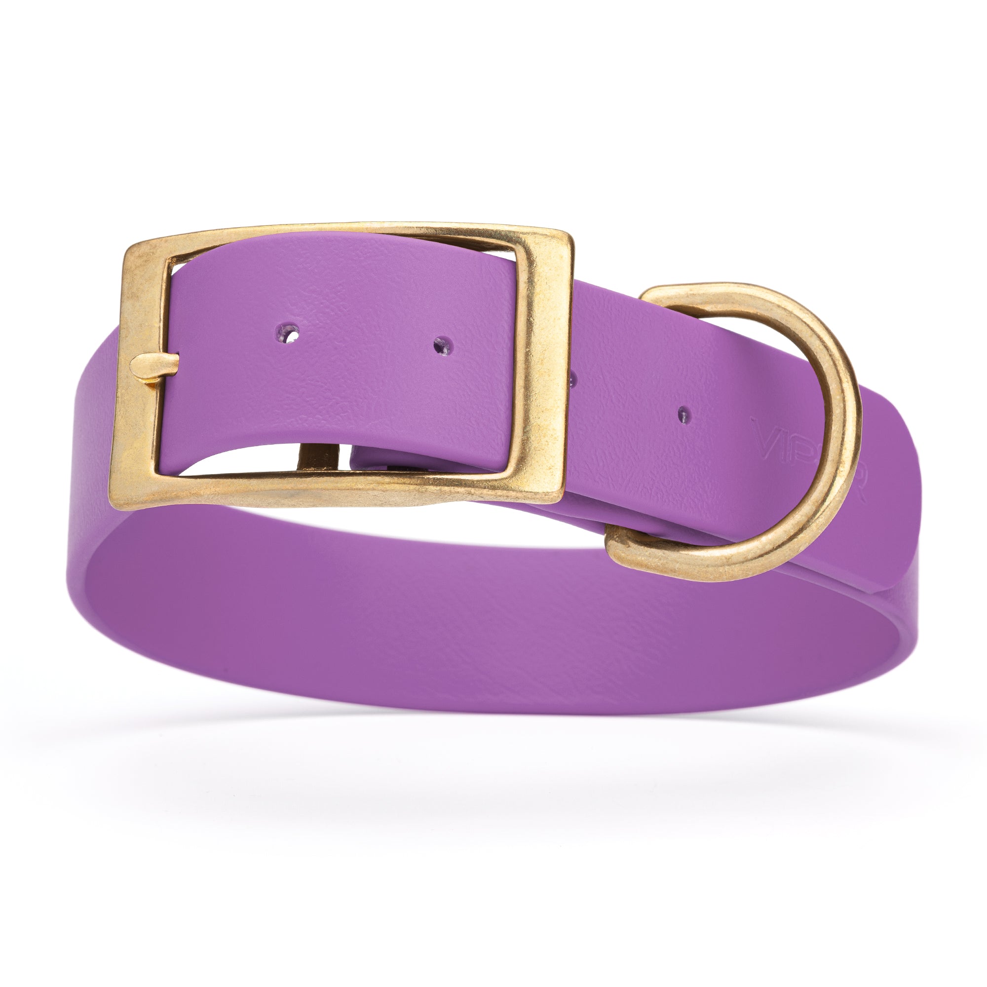 Amethyst Purple dog collar with brass buckle and D-ring, made from waterproof Biothane, 1.5-inch wide, fits large and giant dogs