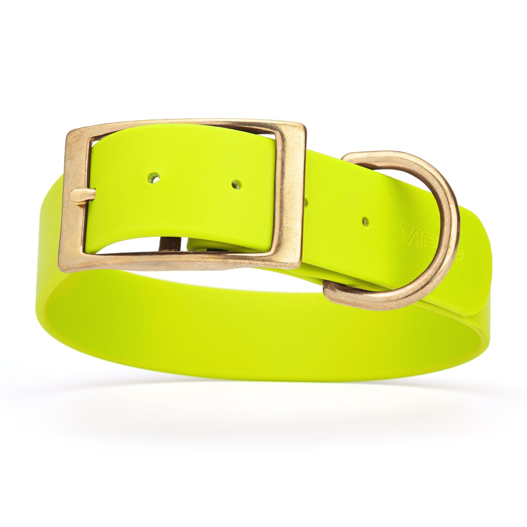 Safety Yellow waterproof collar for large dogs with brass buckle and D-ring, made from Biothane, size XL, 1.5-inch wide
