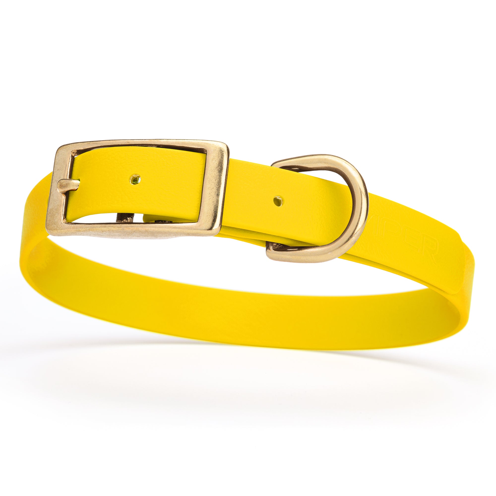 Biothane dog collar with brass buckle and D-ring, waterproof, fits medium dogs, width 3/4 inch, Lemon Yellow