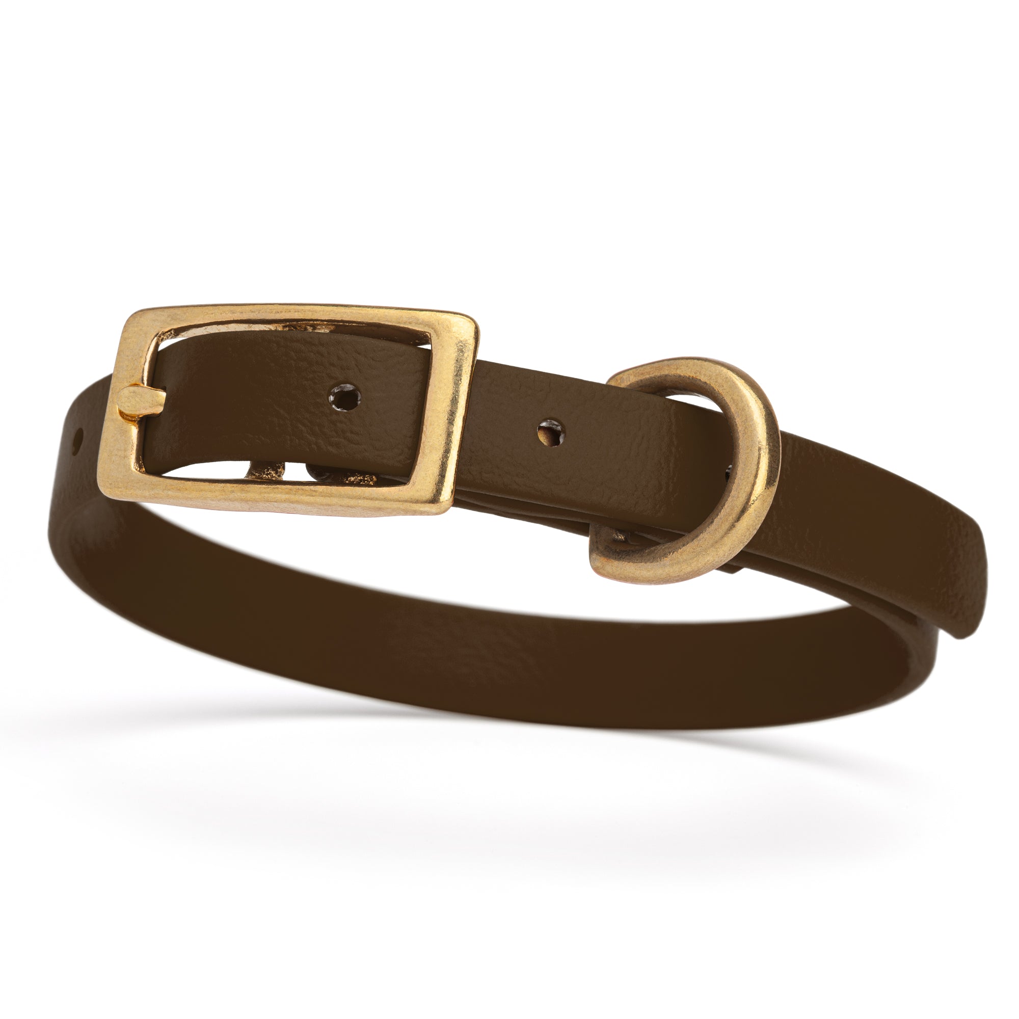 Waterproof collar for small dogs, made from Biothane with brass hardware, width 1/2 inch, Dark Chocolate Brown