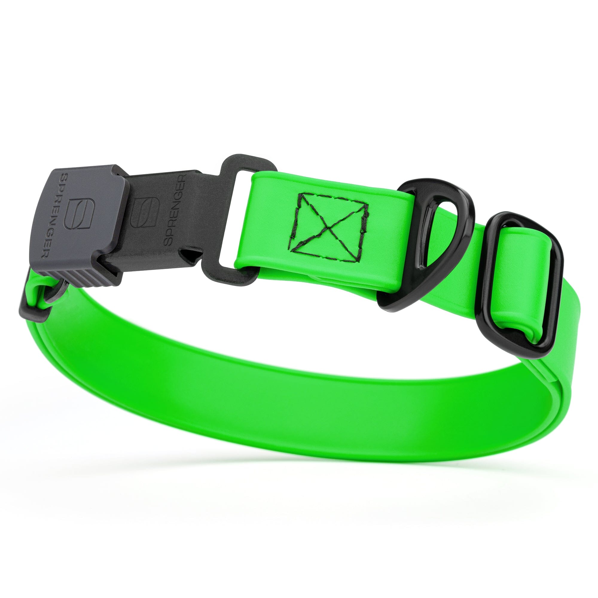 Tropical green Biothane dog collar with black Herm Sprenger buckle and metal D-ring, waterproof and adjustable
