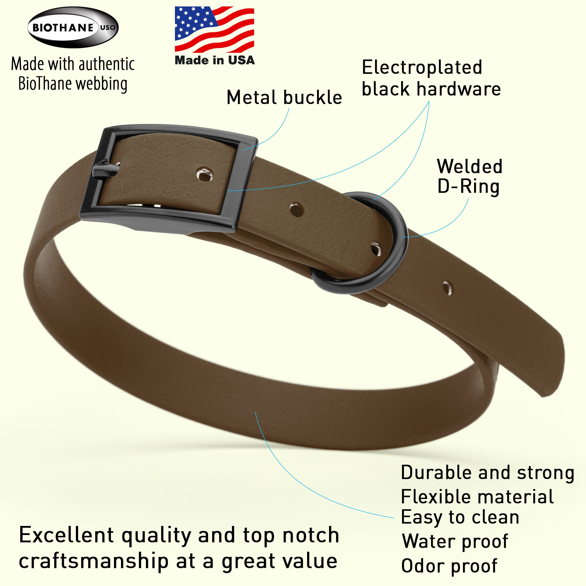 Dogline Biothane Waterproof Dog Collar with Black Hardware - Size S (12 to 15 inches)