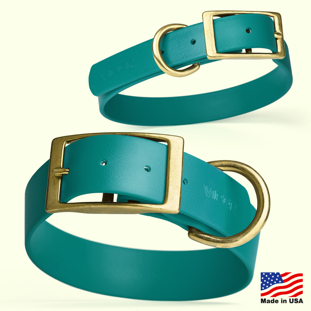 Viper Biothane Waterproof Dog Collar - Brass Hardware - 1.5in Wide, Size XL (20 to 24 inches)