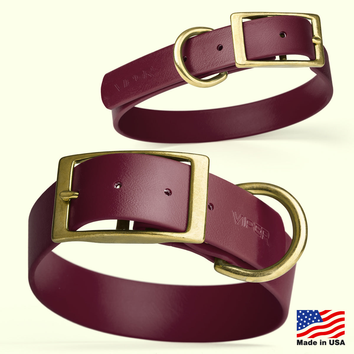 Viper Biothane Waterproof Dog Collar - Brass Hardware - Size S (12 to 15 inches)