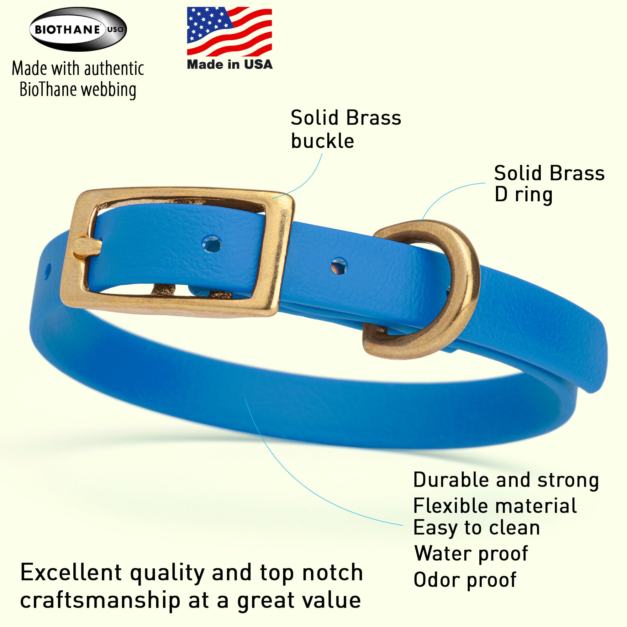 Viper Biothane Waterproof Dog Collar - Brass Hardware - Size XS (9 to 12 inches)