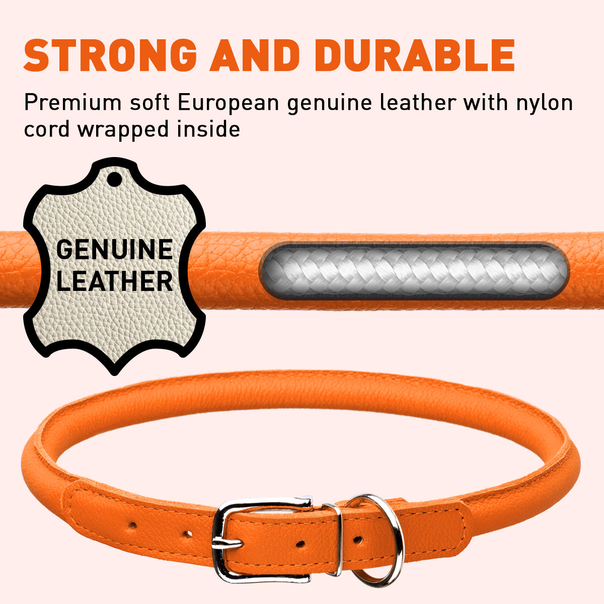 Dogline Soft Leather Round Dog Collar