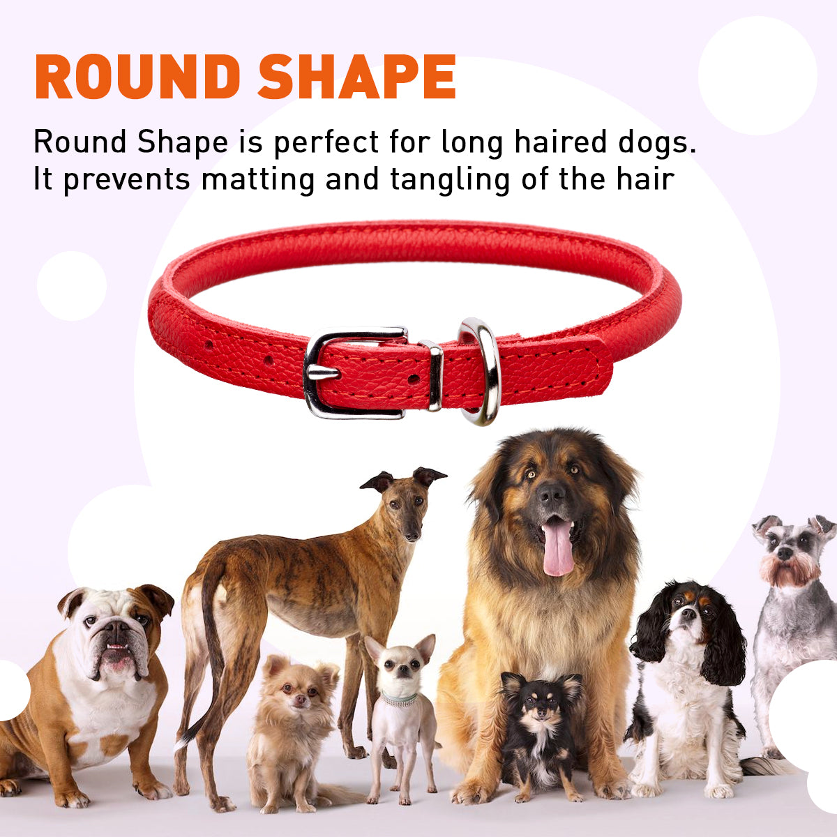 Dogline Soft Leather Round Dog Collar