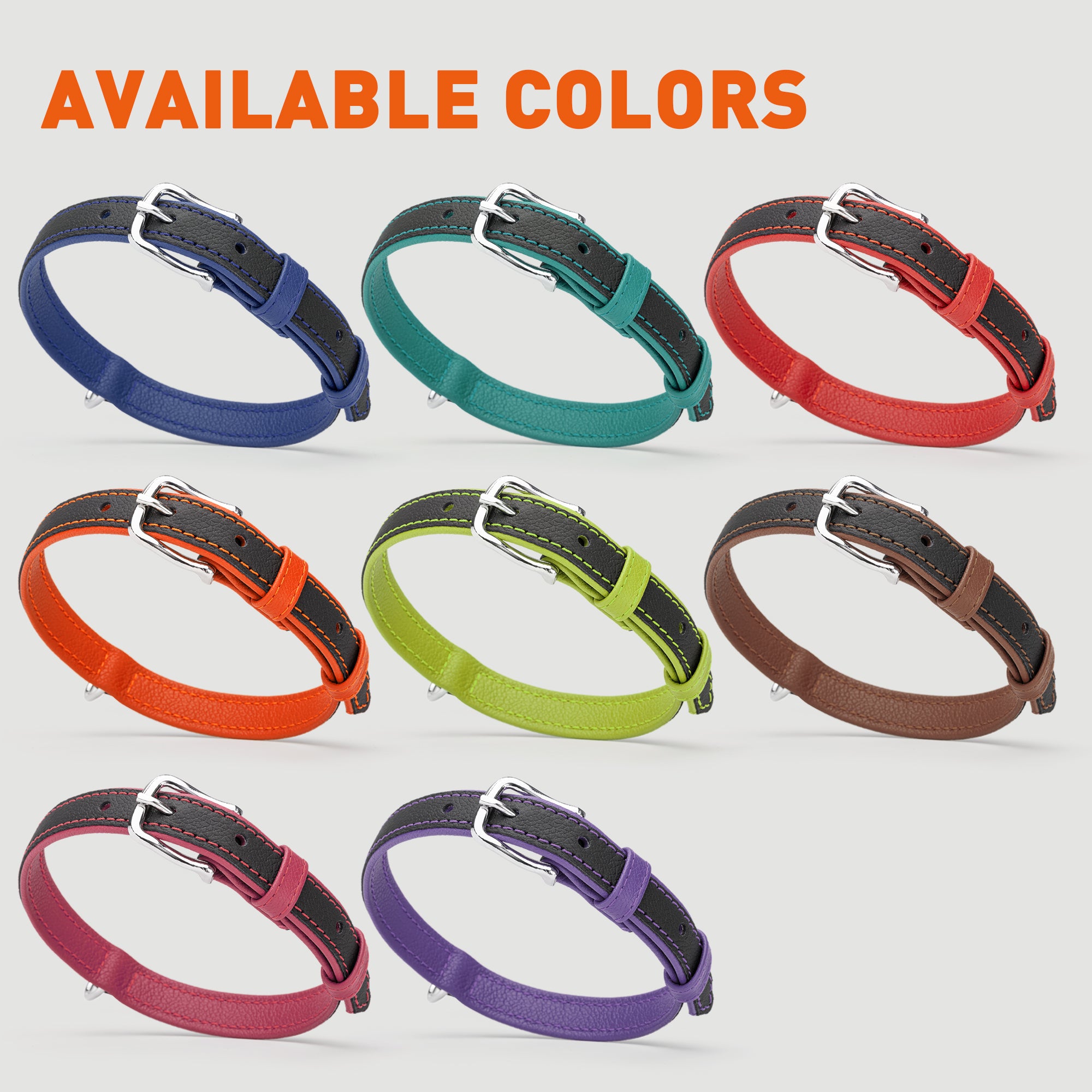 Two tone leather dog collars are available in 8 color combinations